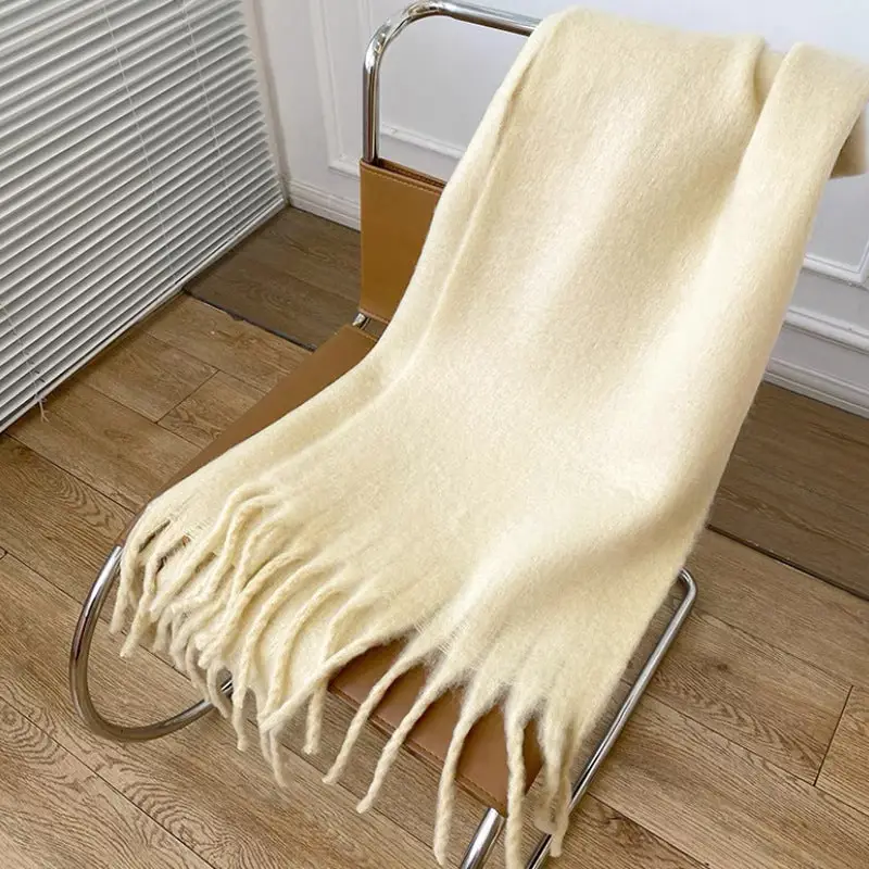 Solid Color Tassel Mohair Scarves - Image 3