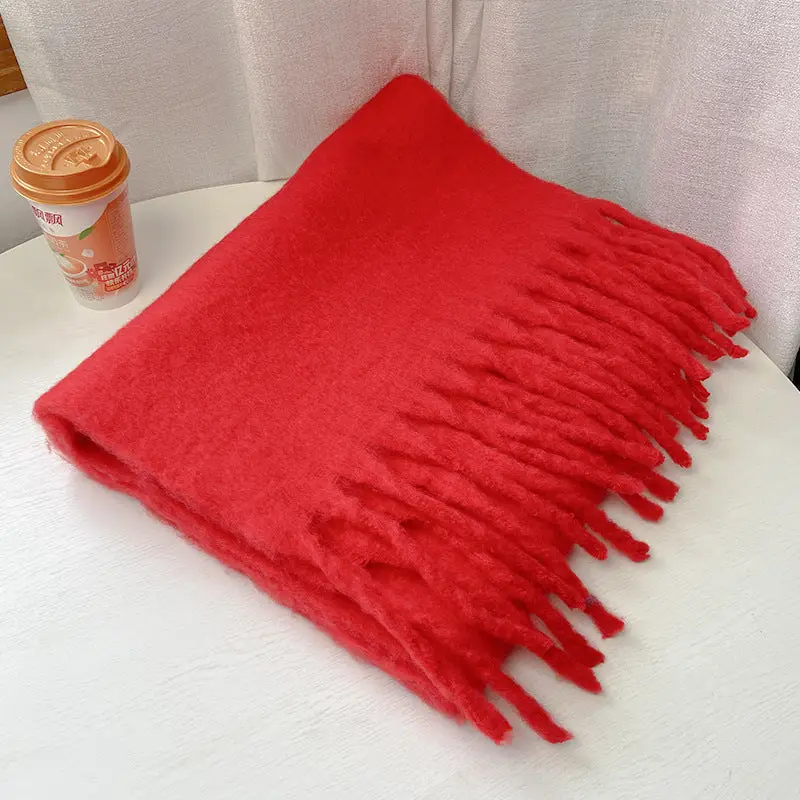 Solid Color Tassel Mohair Scarves - Image 4