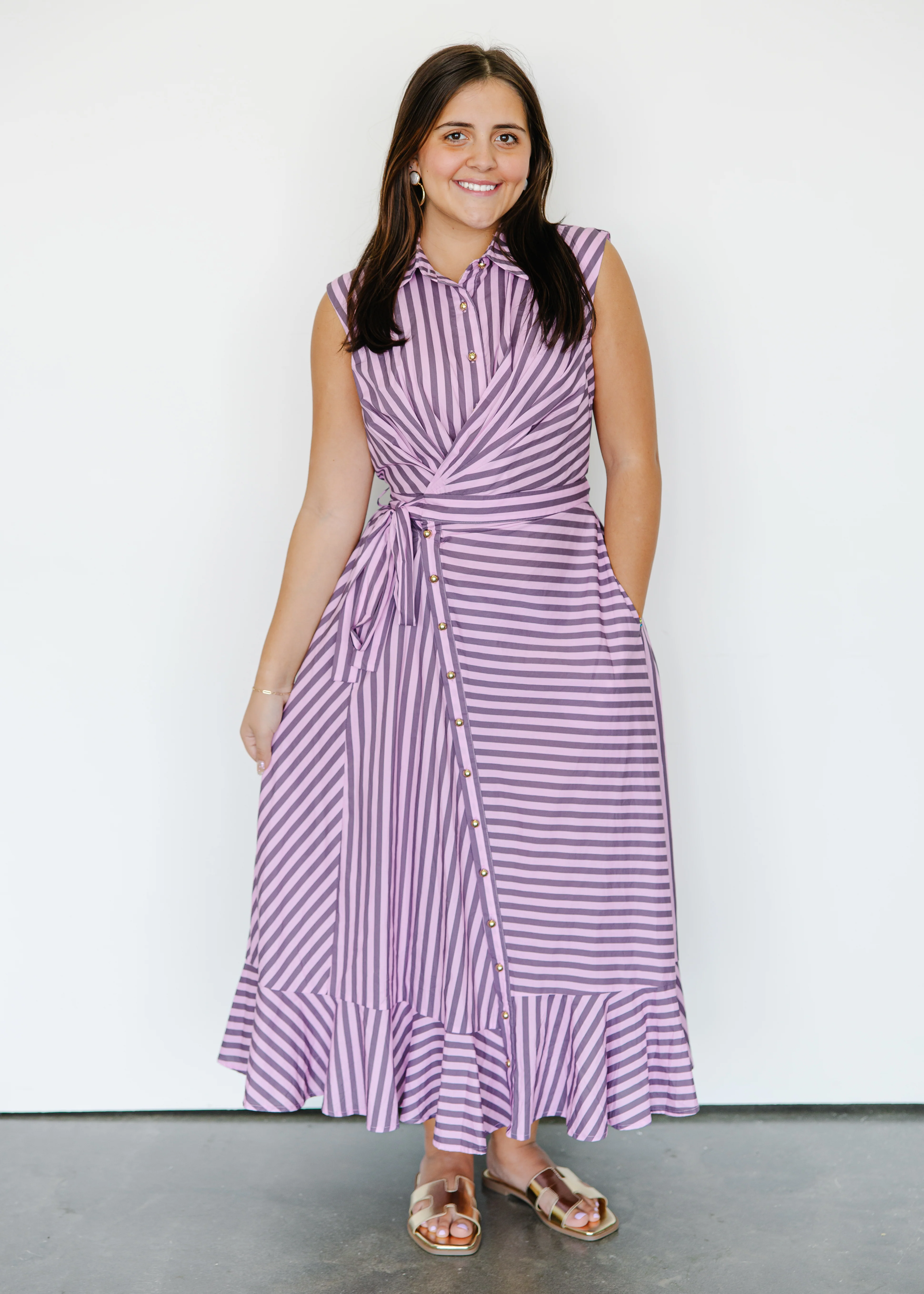 Anika Striped Tie Waist Midi Dress - Image 10