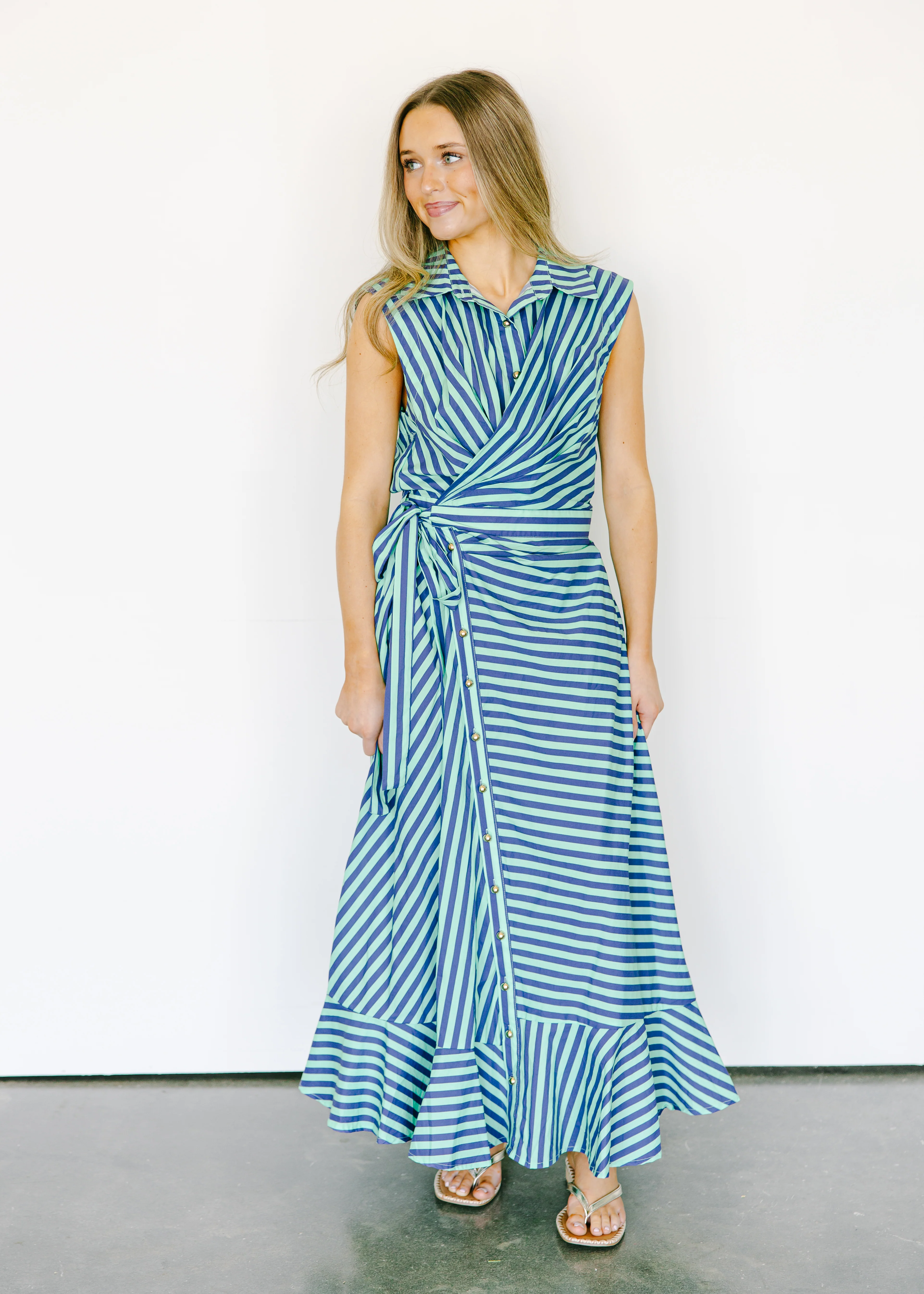 Anika Striped Tie Waist Midi Dress - Image 5