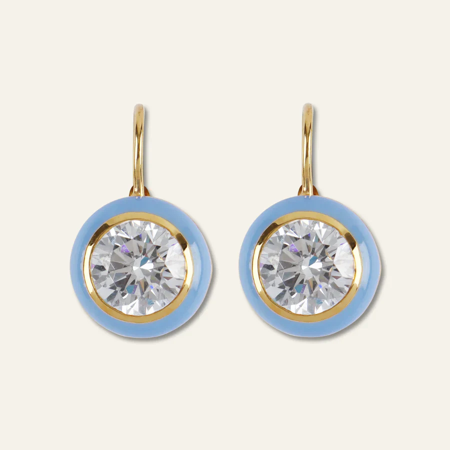 Blue Enamel Bezel Drop Earring - Image 2