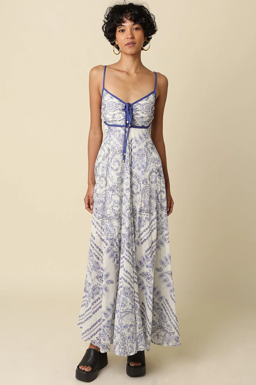 Brynn Blue Trim Printed Maxi Dress - Image 2