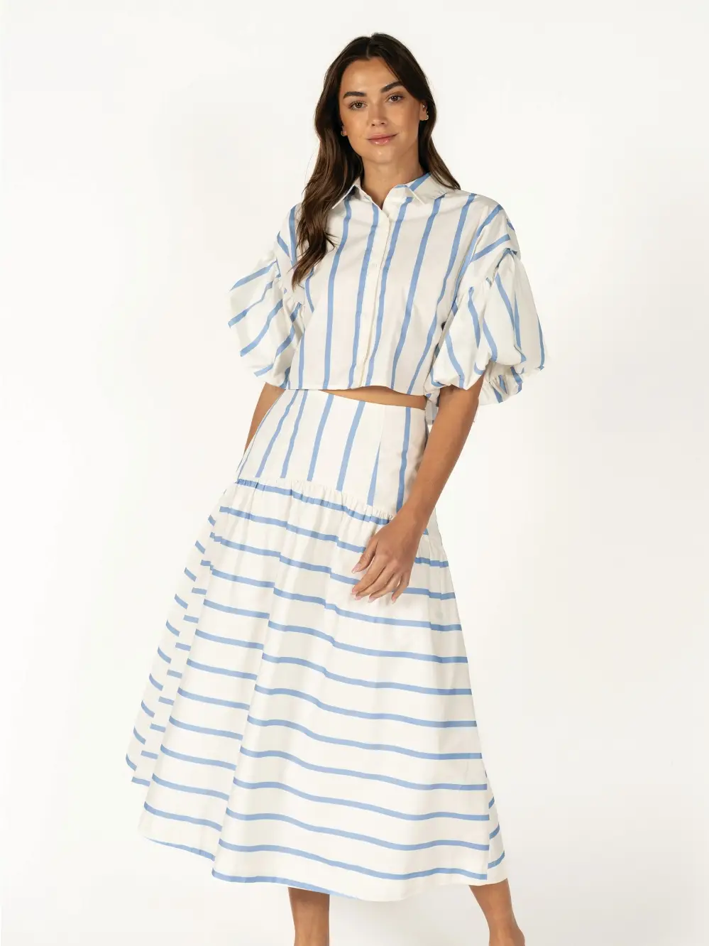 Bodie Drop Waist Striped Midi Skirt - Image 2
