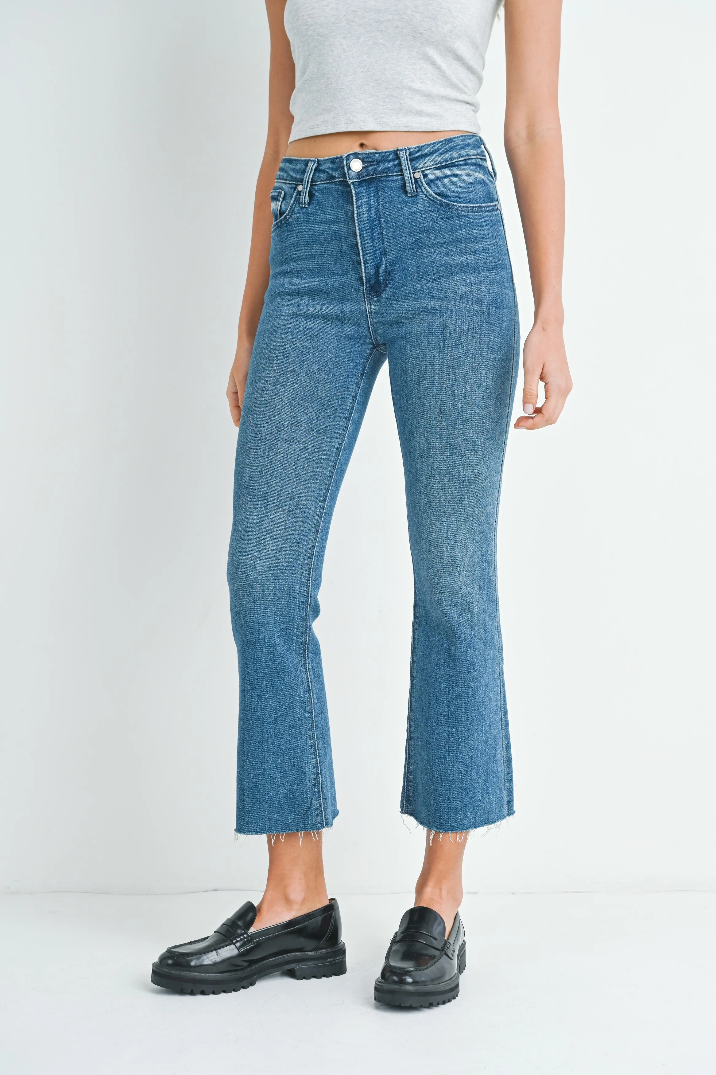 Cropped Denim Flare Jeans - Image 18