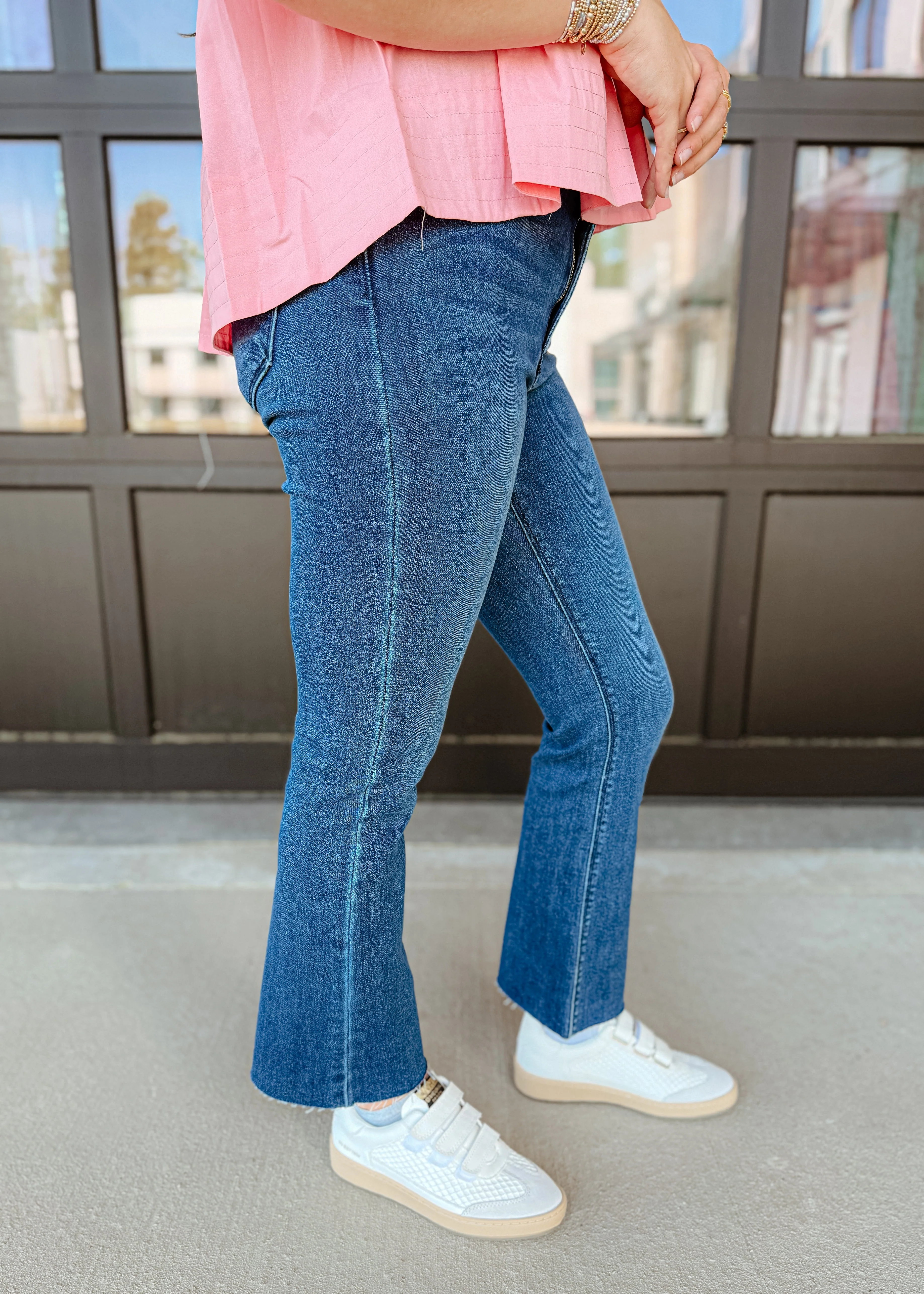 Cropped Denim Flare Jeans - Image 5