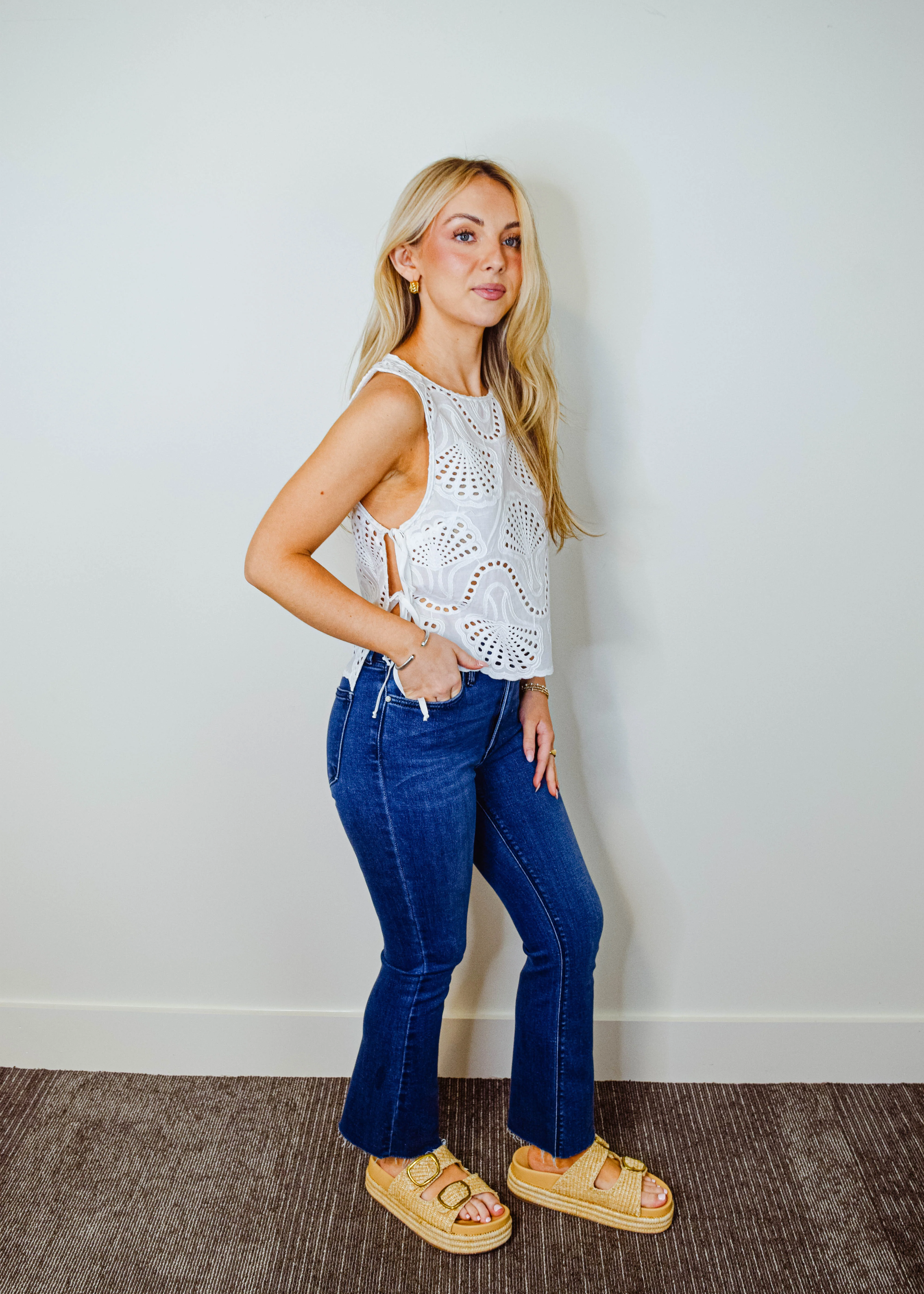 Cropped Denim Flare Jeans - Image 6