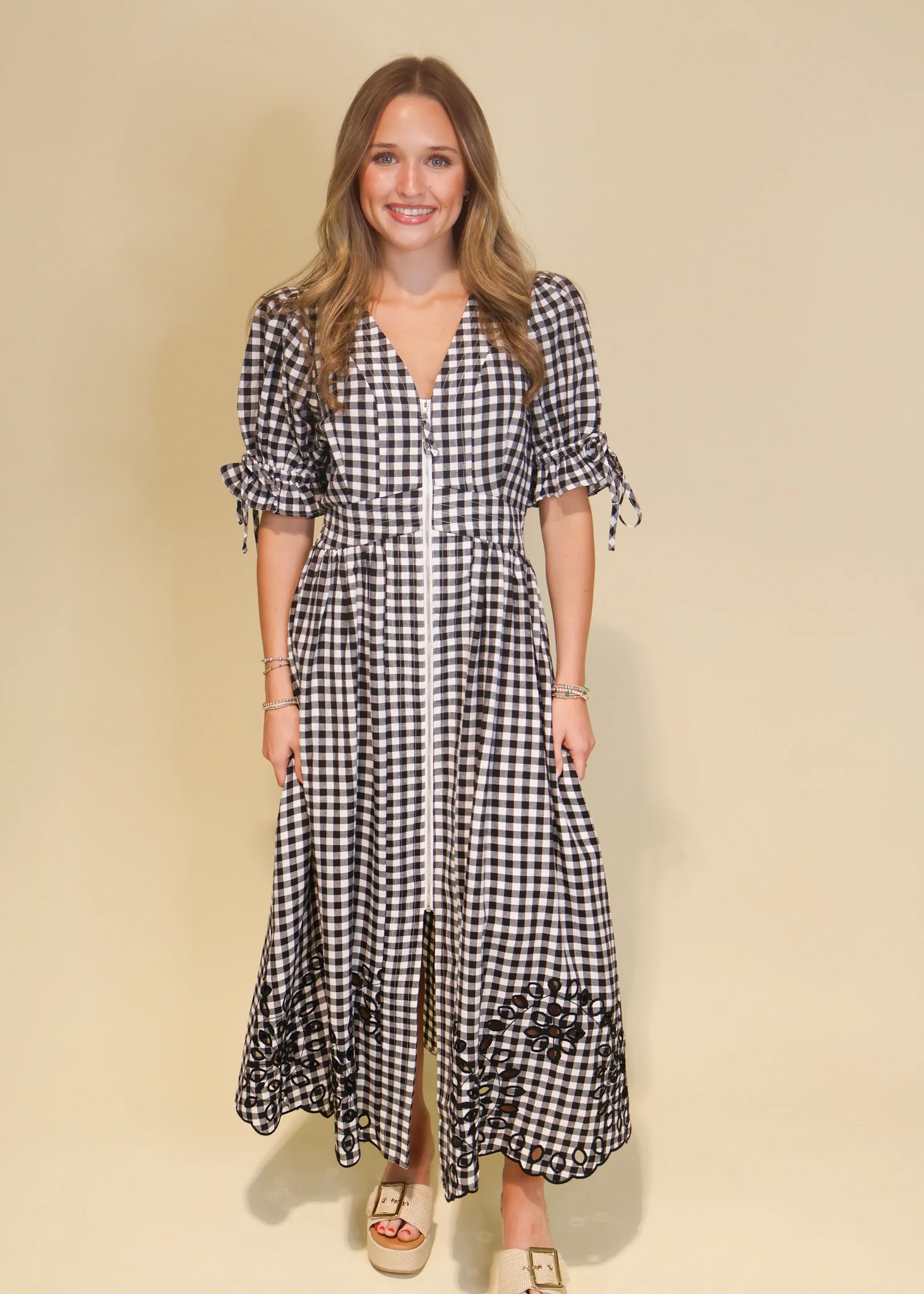 Darcy Gingham Eyelet Midi Dress - Image 2