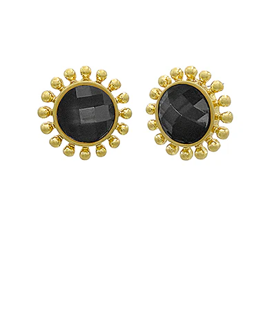 Dotted & Faceted Round Stone Earrings - Image 8
