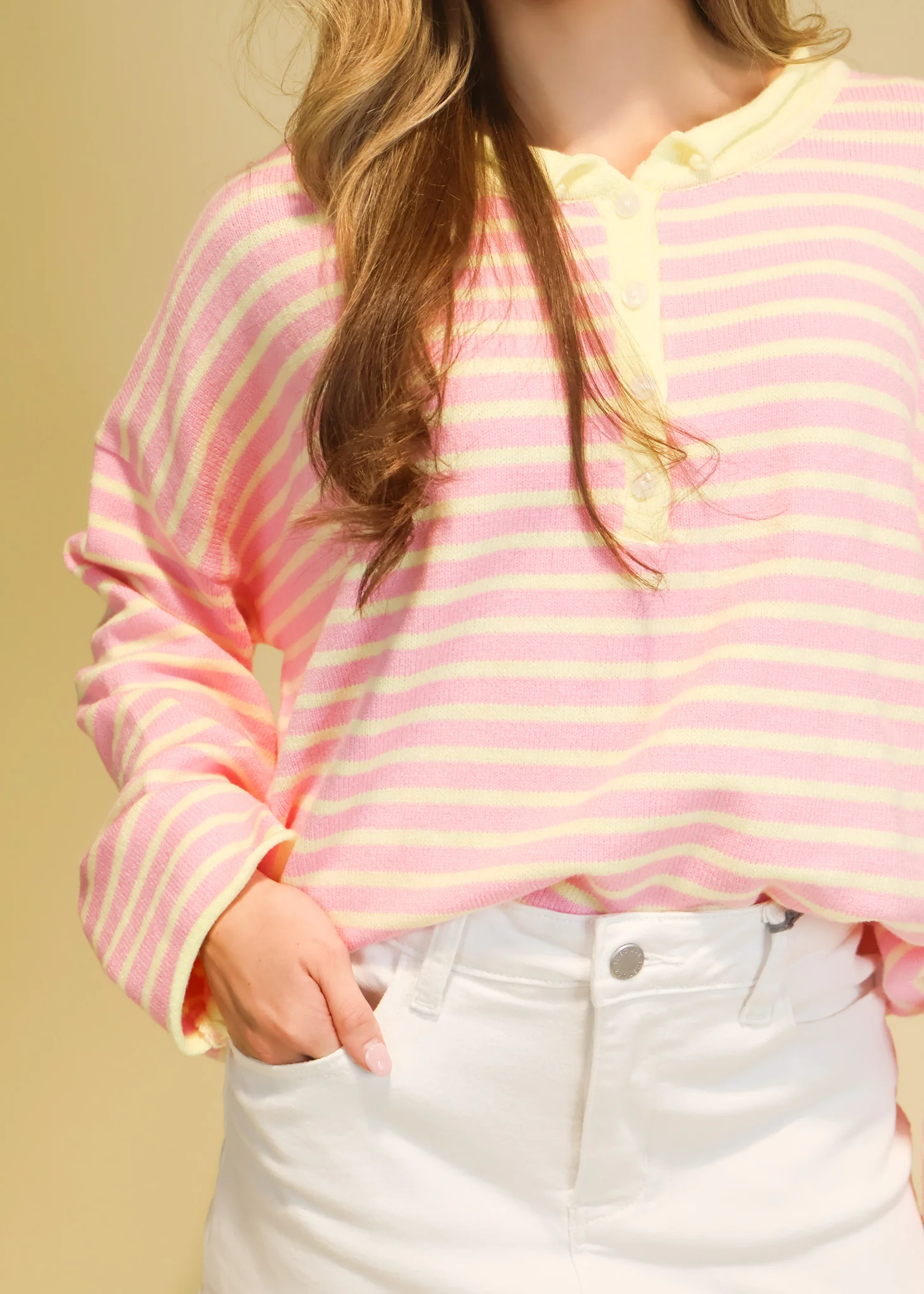Elaine Stripe Henley Top - Image 2