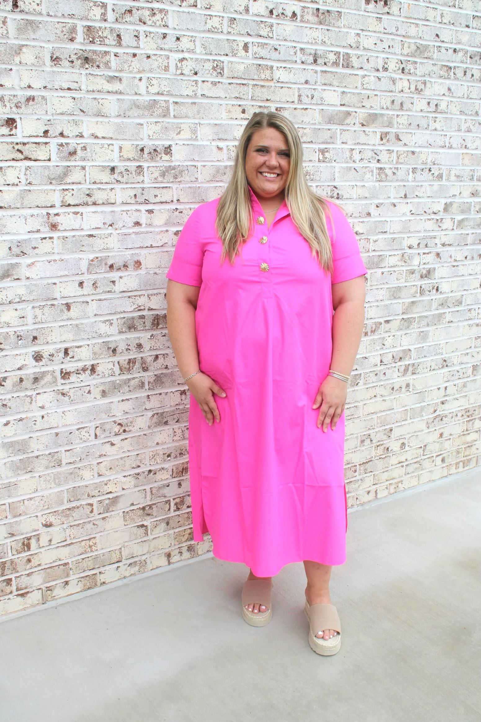Evelyn Button Front Shirt Midi Dress - Image 2