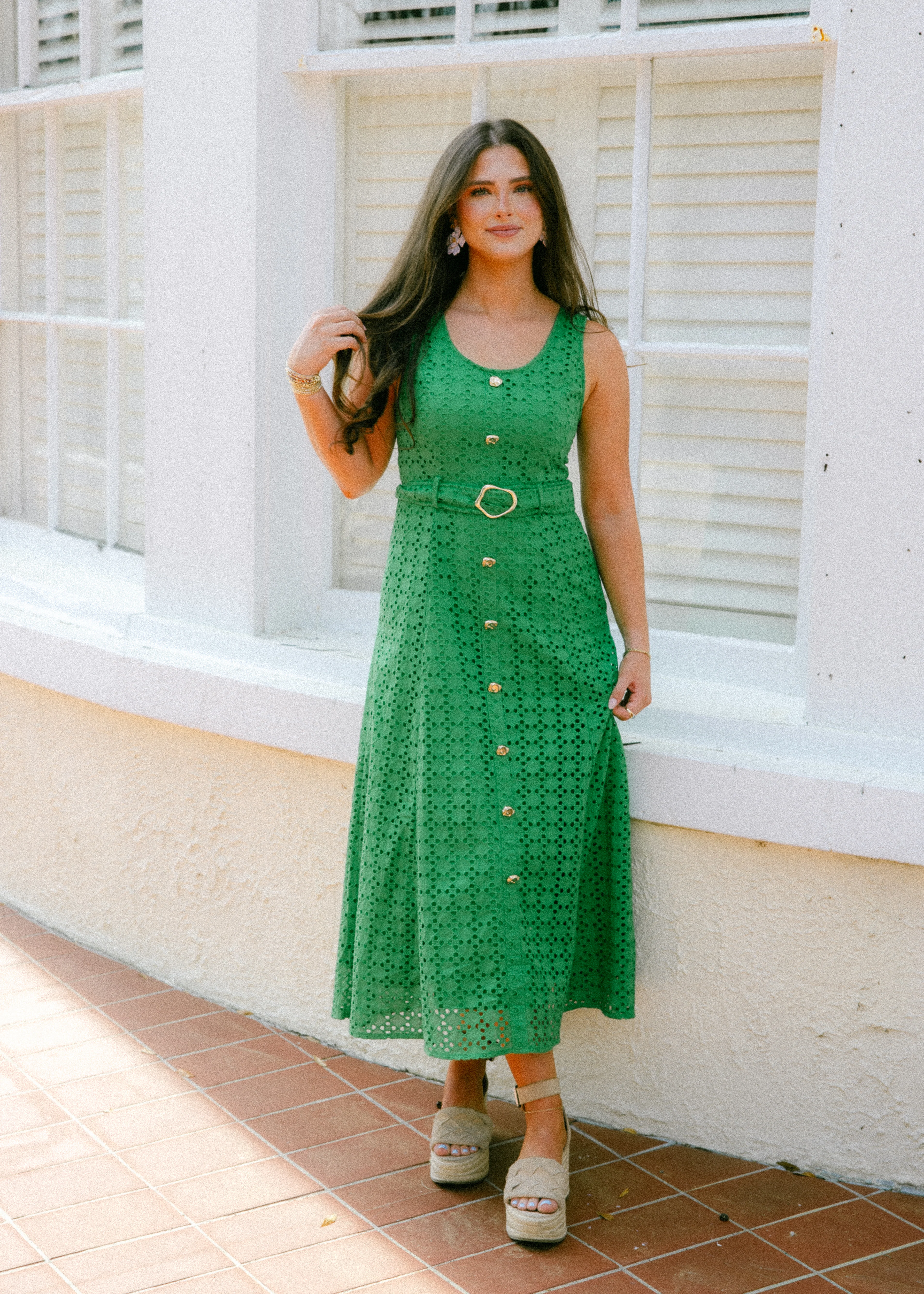 Giselle Belted Button Front Midi Dress - Image 3