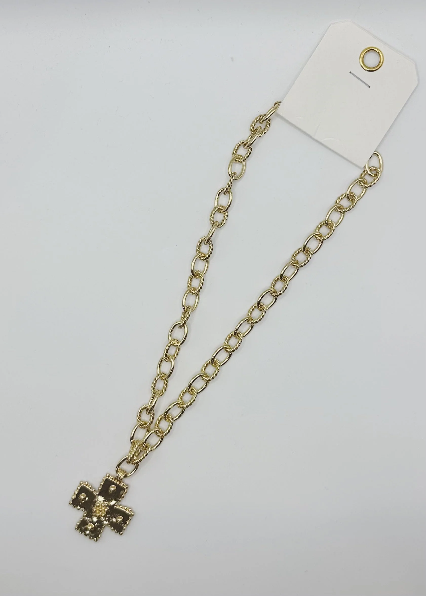 Hammered Cross Oval Chain Necklace - Image 5