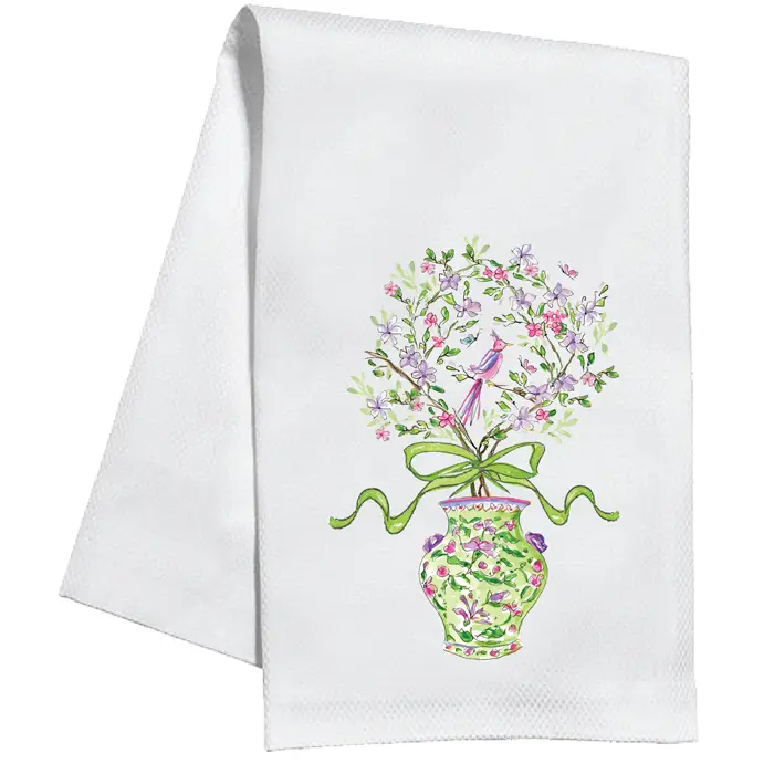 Handpainted Green Enchanted Garden Topiary Kitchen Towel