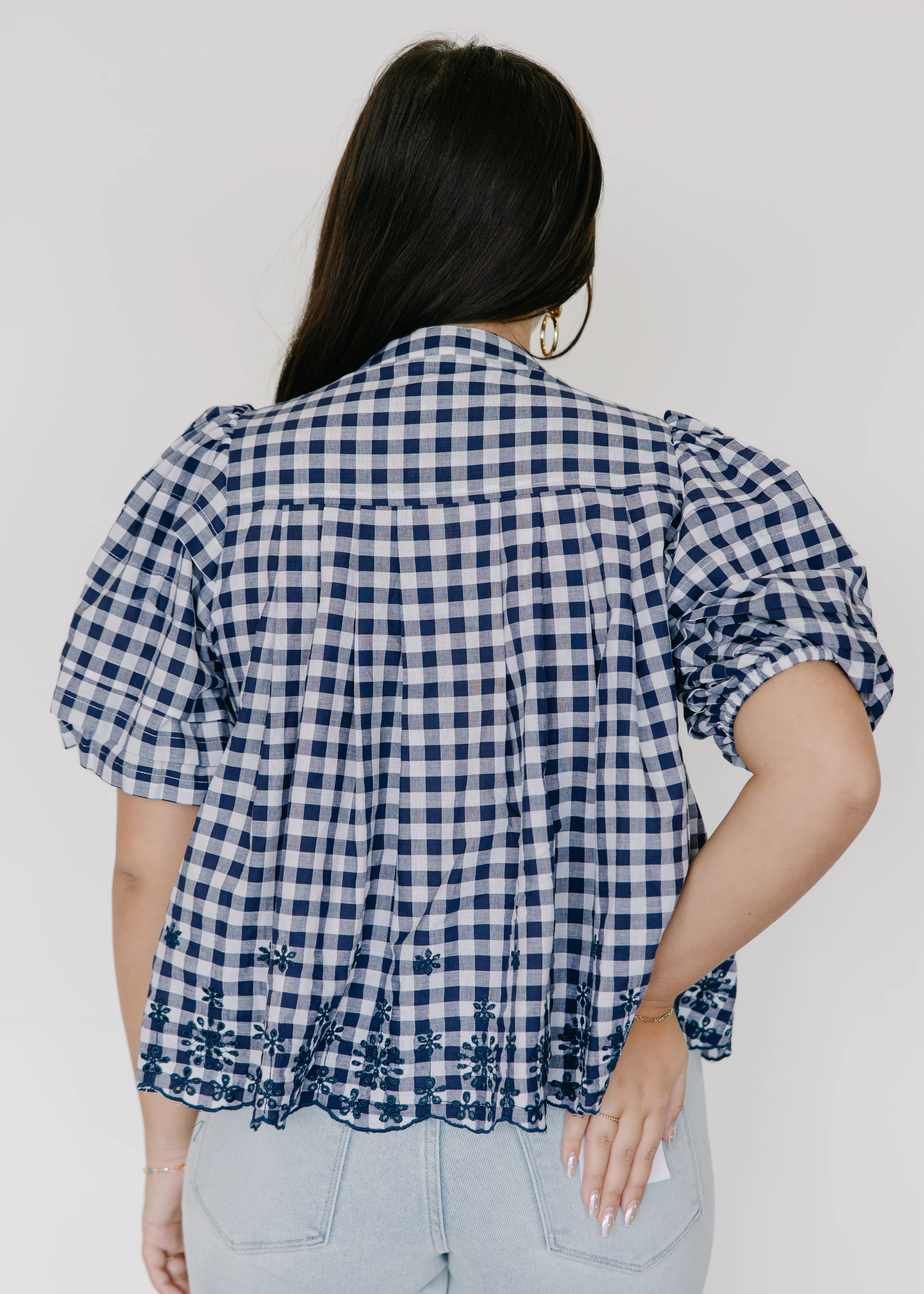 Holland Gingham Puff Sleeve Peplum Top - Image 4