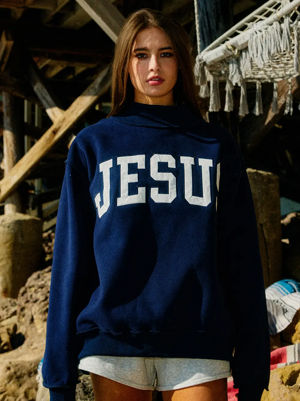 Jesus Embroidered Mock Neck Sweatshirt - Image 2