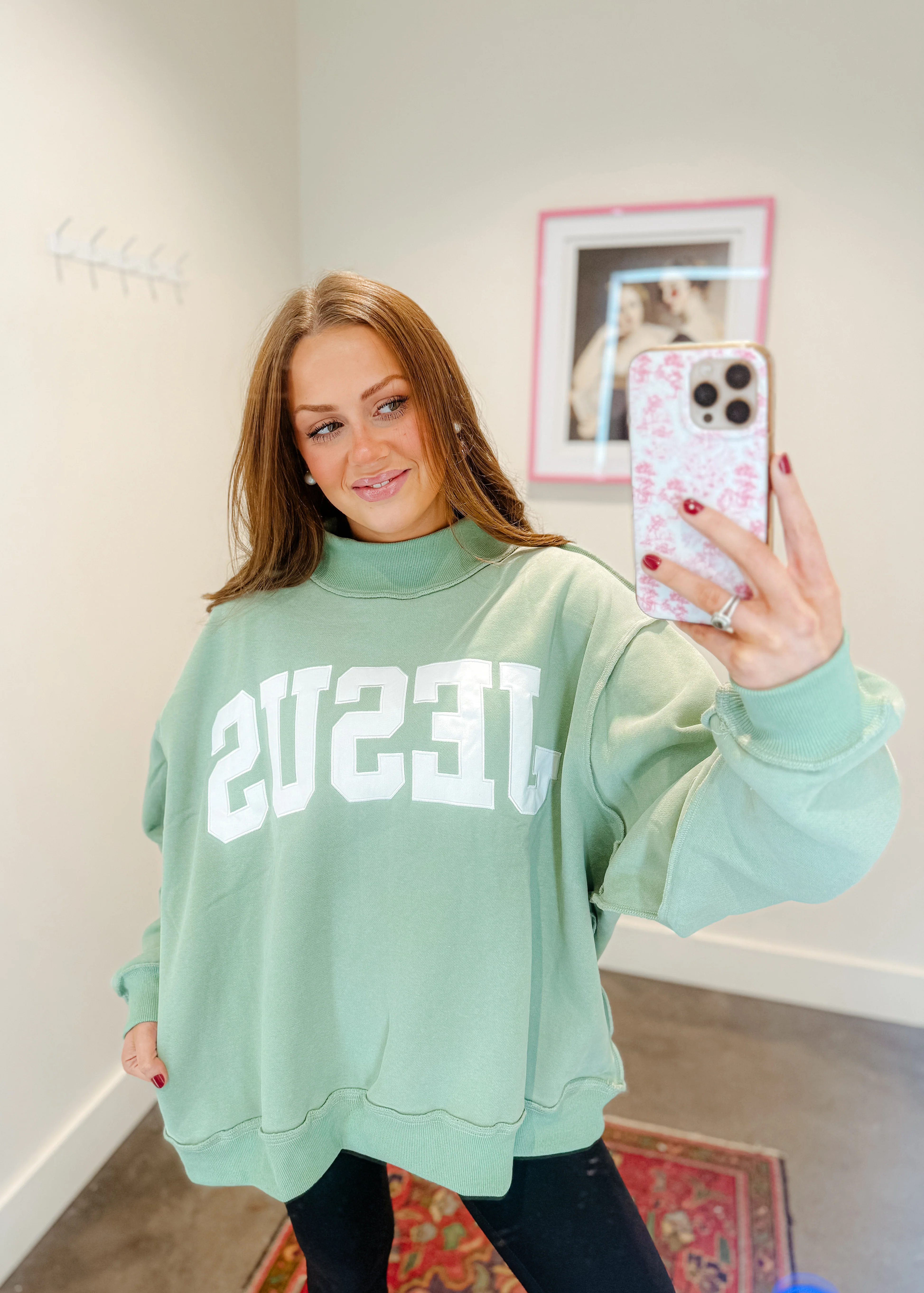 Jesus Embroidered Mock Neck Sweatshirt - Image 5