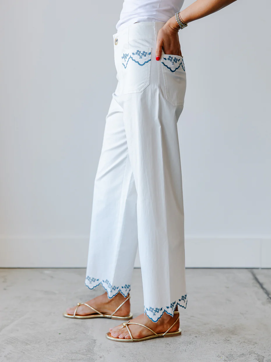 Kaleigh Embroidered Scallop Hem Pants - Image 4