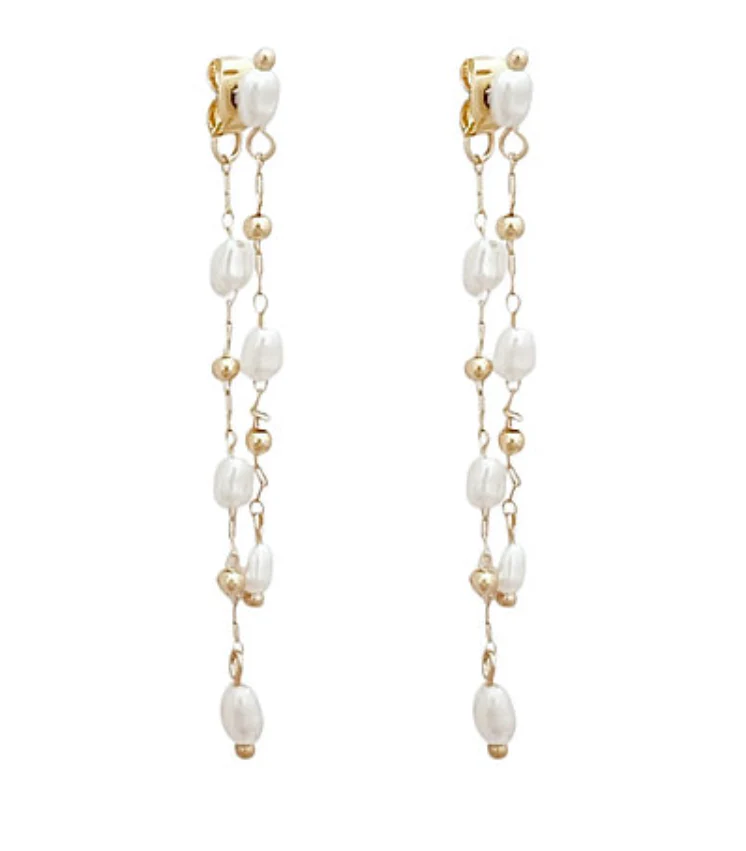 Linear Pearl Front & Back Earrings