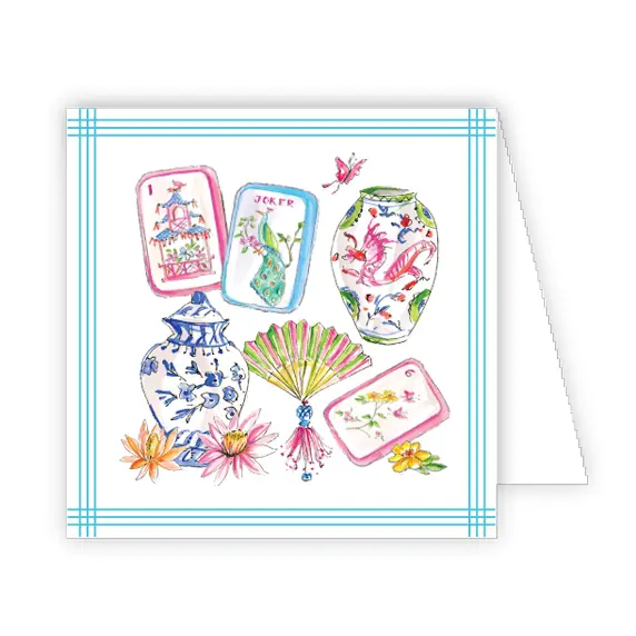 Mahjong Icons Pots Fan Tiles Flowers Enclosure Card
