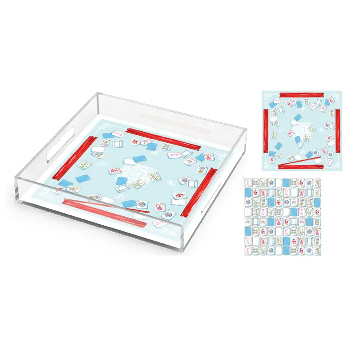 Mahjong Table and Mahjong Tiles Acrylic Tray 12x12