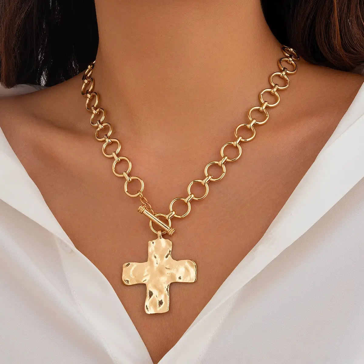 Notable Hammered Cross Toggle Necklace - Image 2