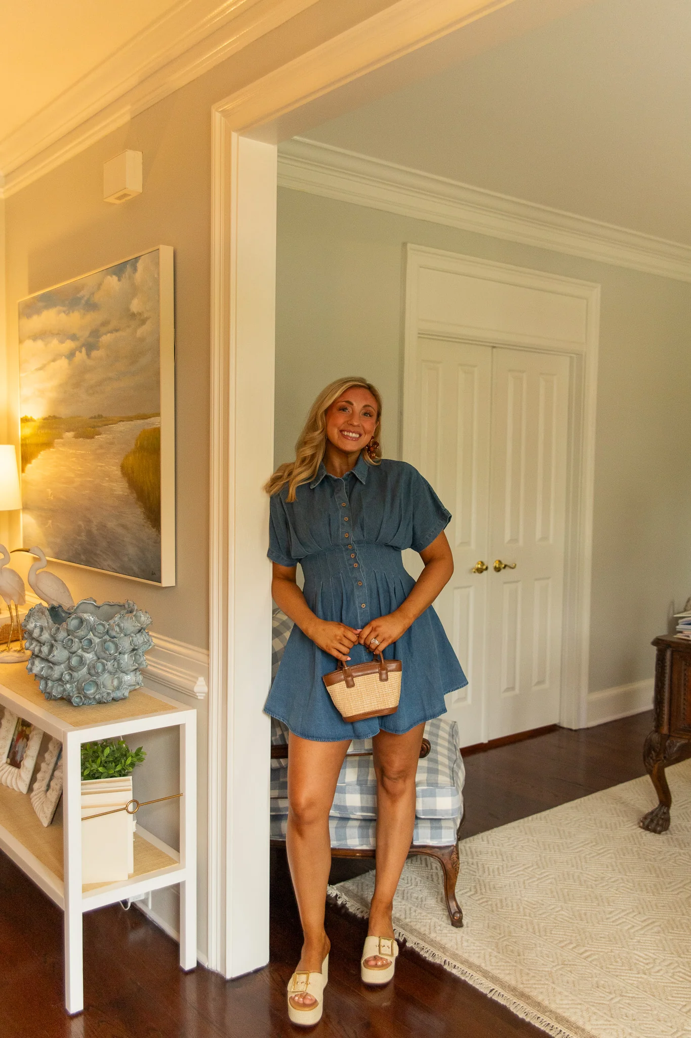 Paige Pleated Denim Mini Dress - Image 2
