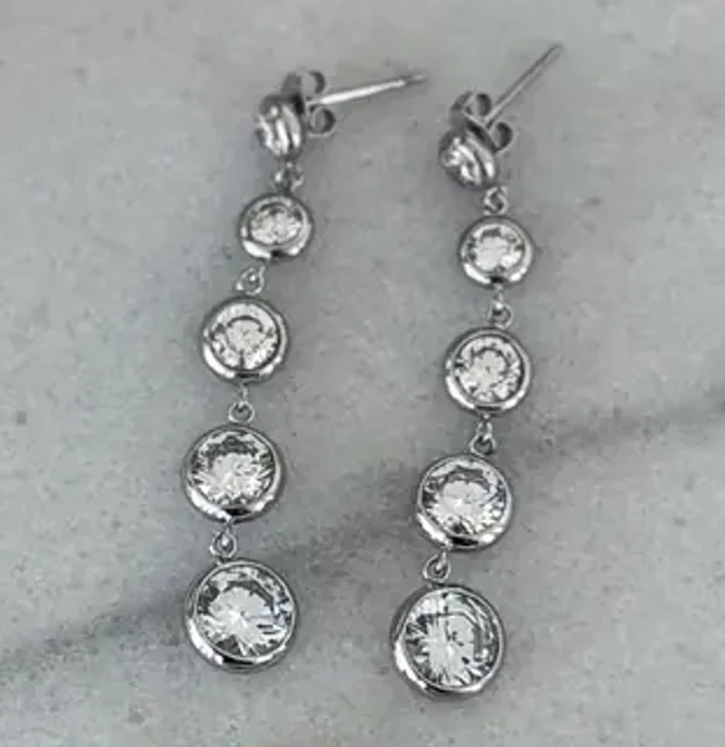 Polly Crystal Drop Earrings – Linear Gold & Silver Dangles - Image 2