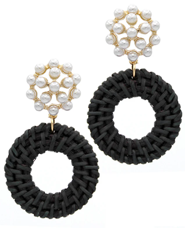 Rattan Circle & Pearl Drop Earring - Image 3