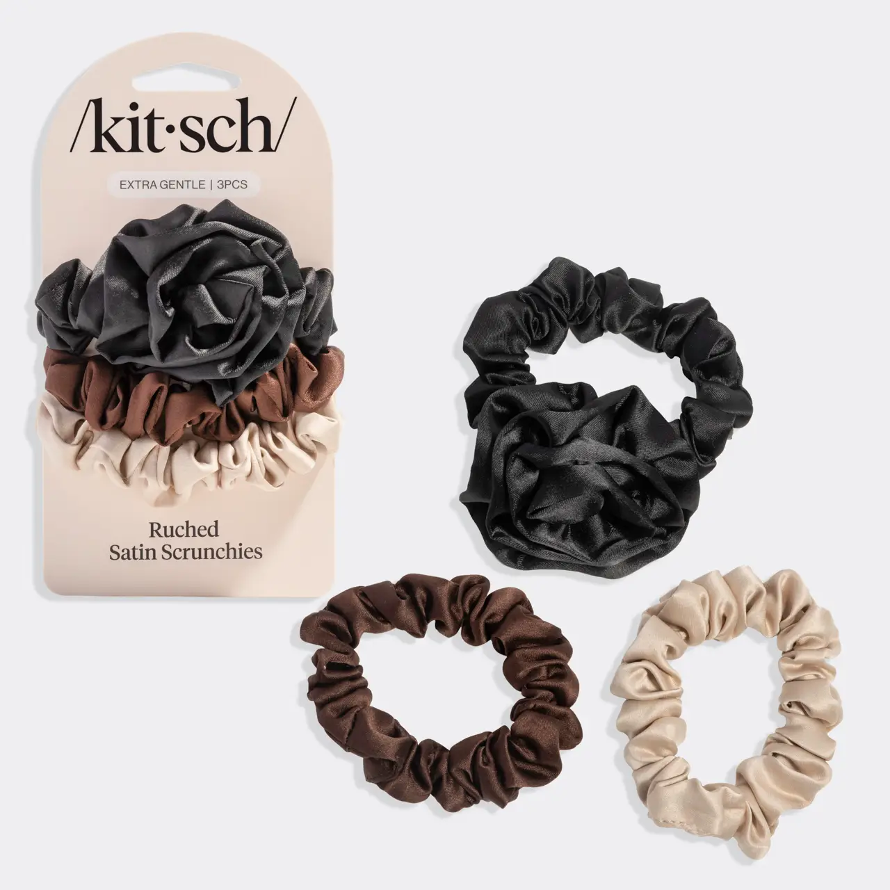 Rosette Ruched Satin Scrunchies 3pc Set
