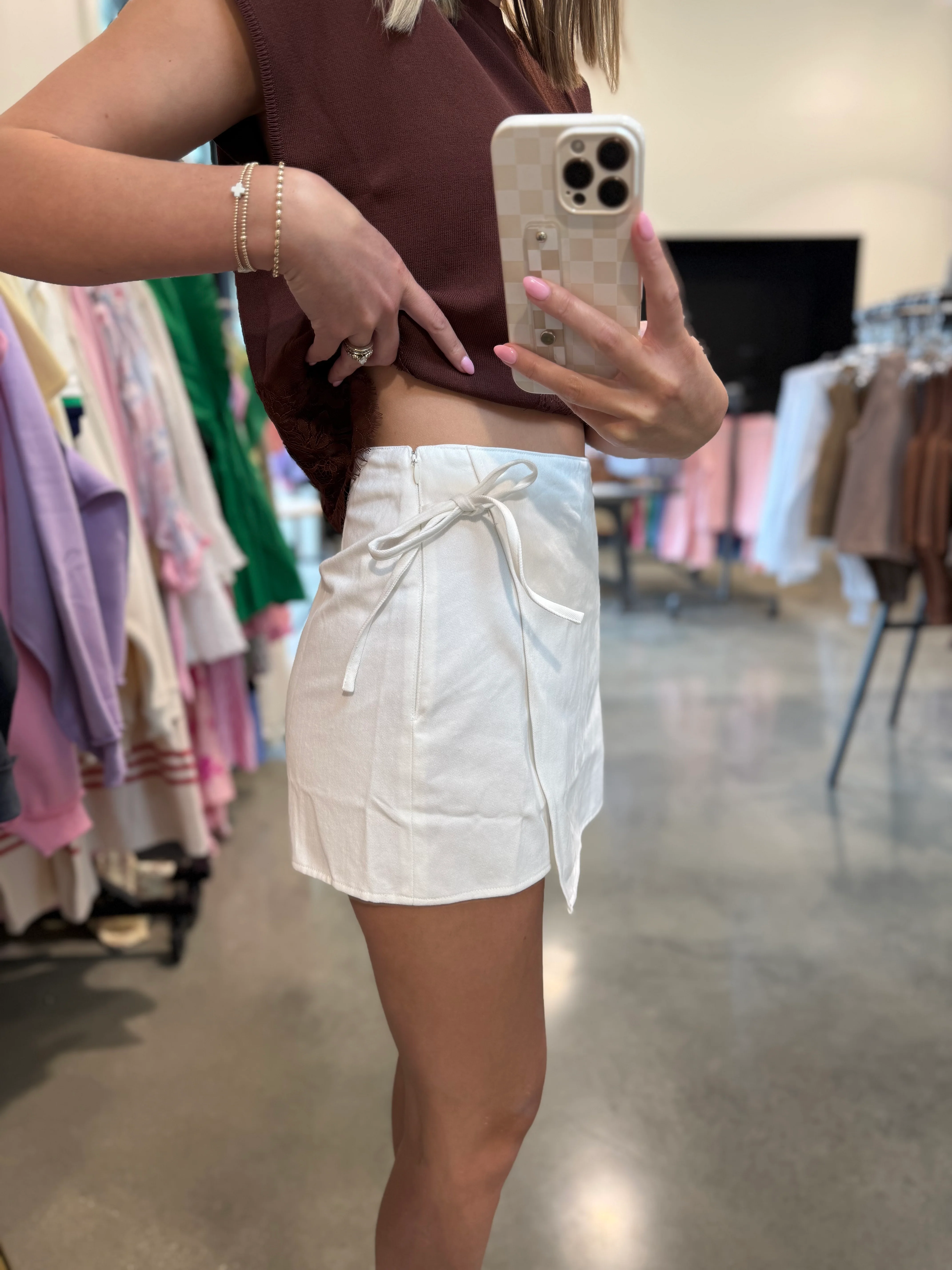 Sadie Side-Tie Wrap Mini Skort - Image 4