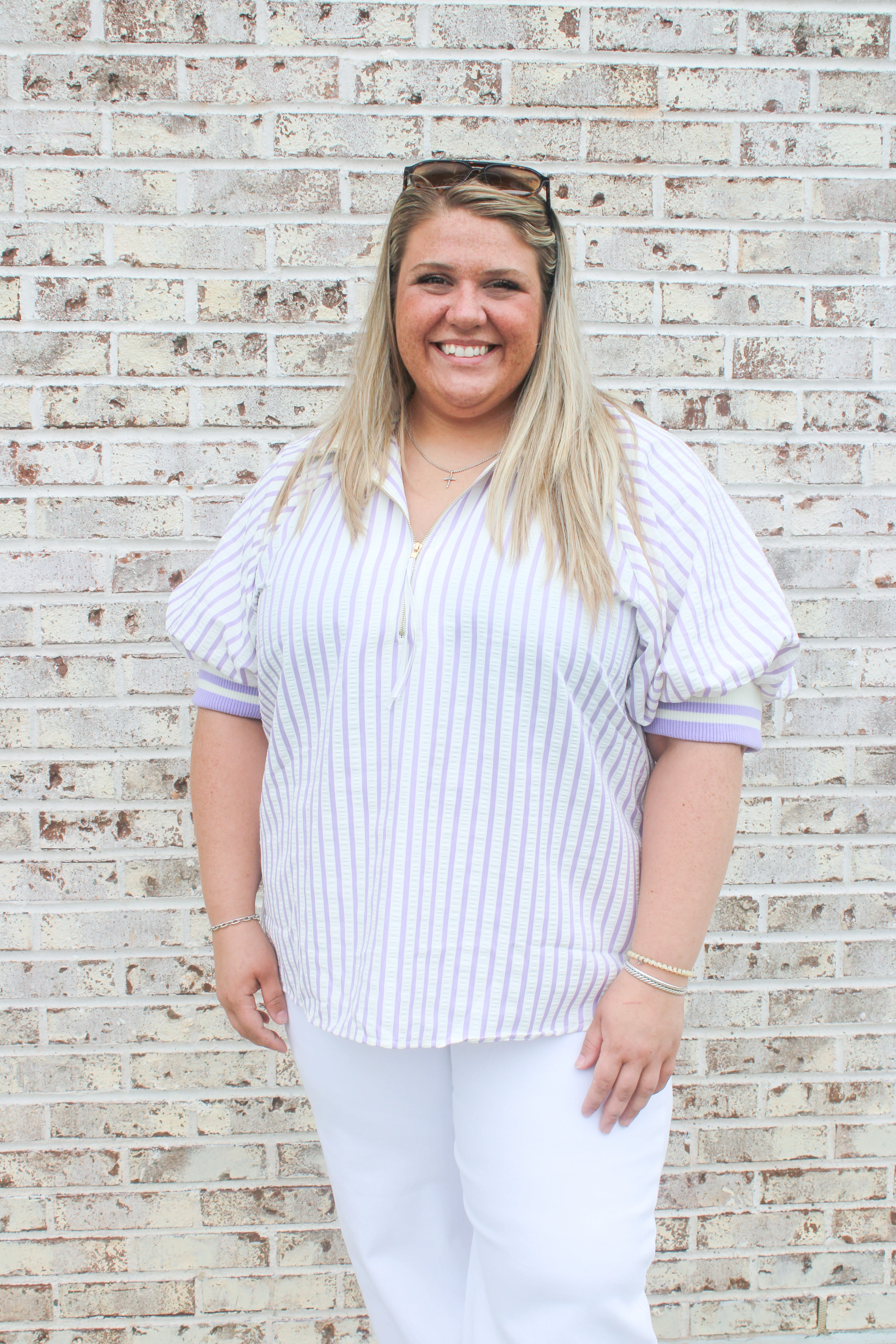 Seersucker High Collar Popover Blouse - Image 3