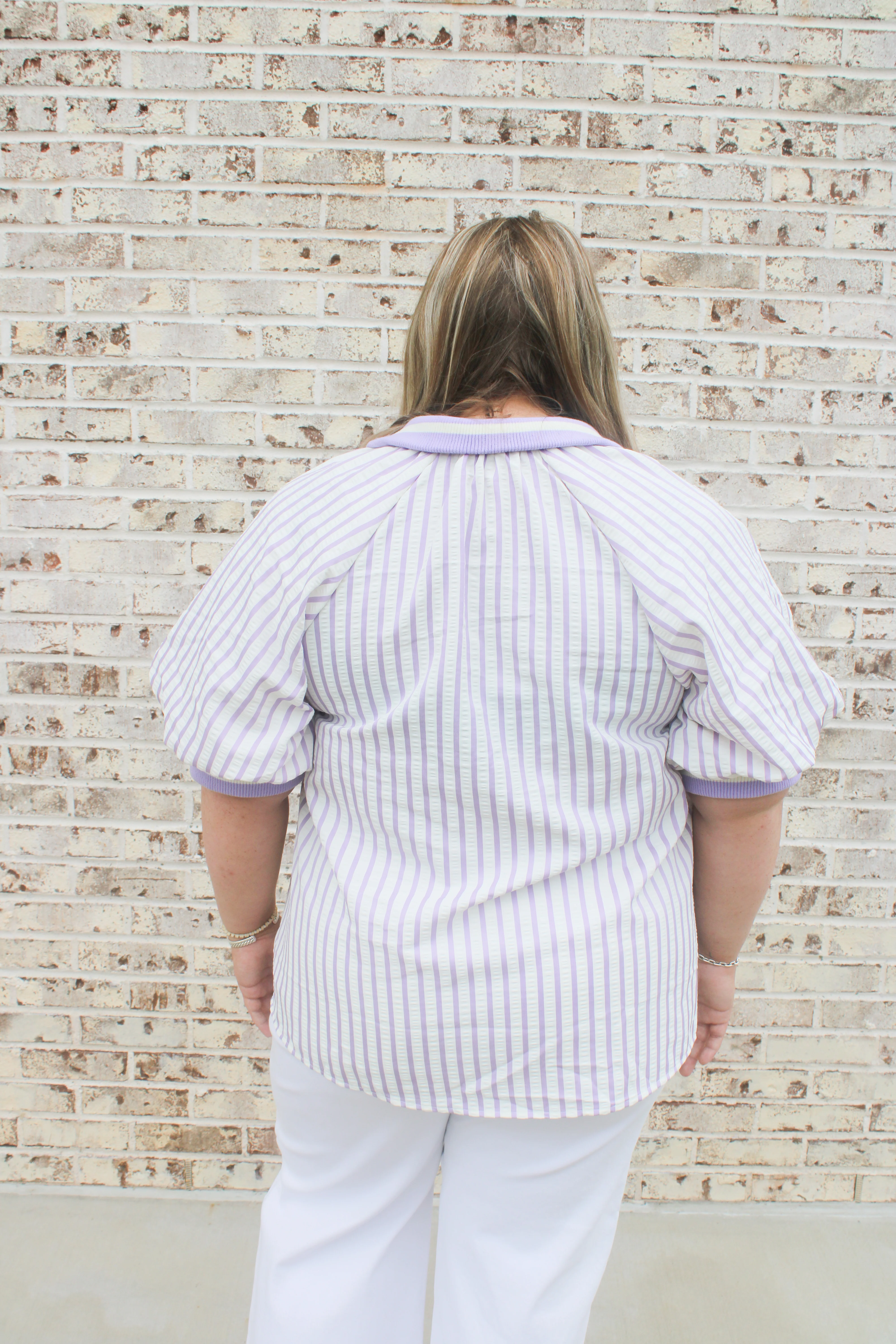 Seersucker High Collar Popover Blouse - Image 4