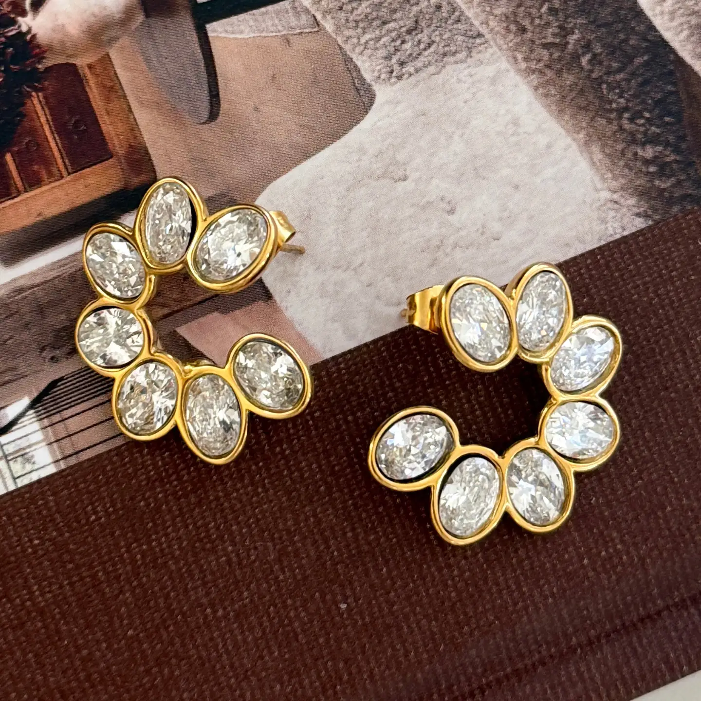 Serena Marquise Crystal Gold Stud Earrings – Floral Cluster