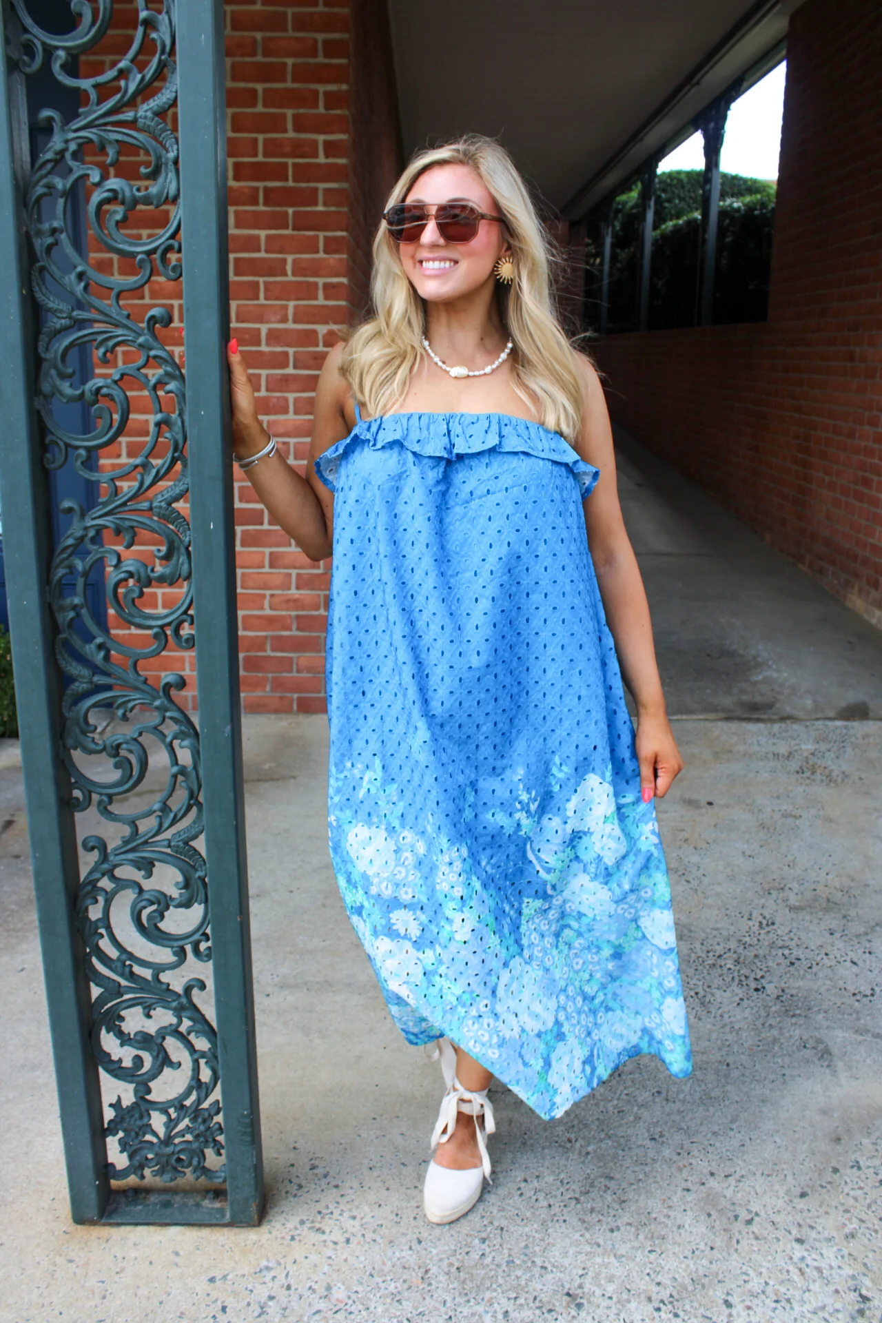 Shoreline Watercolor Eyelet Dress