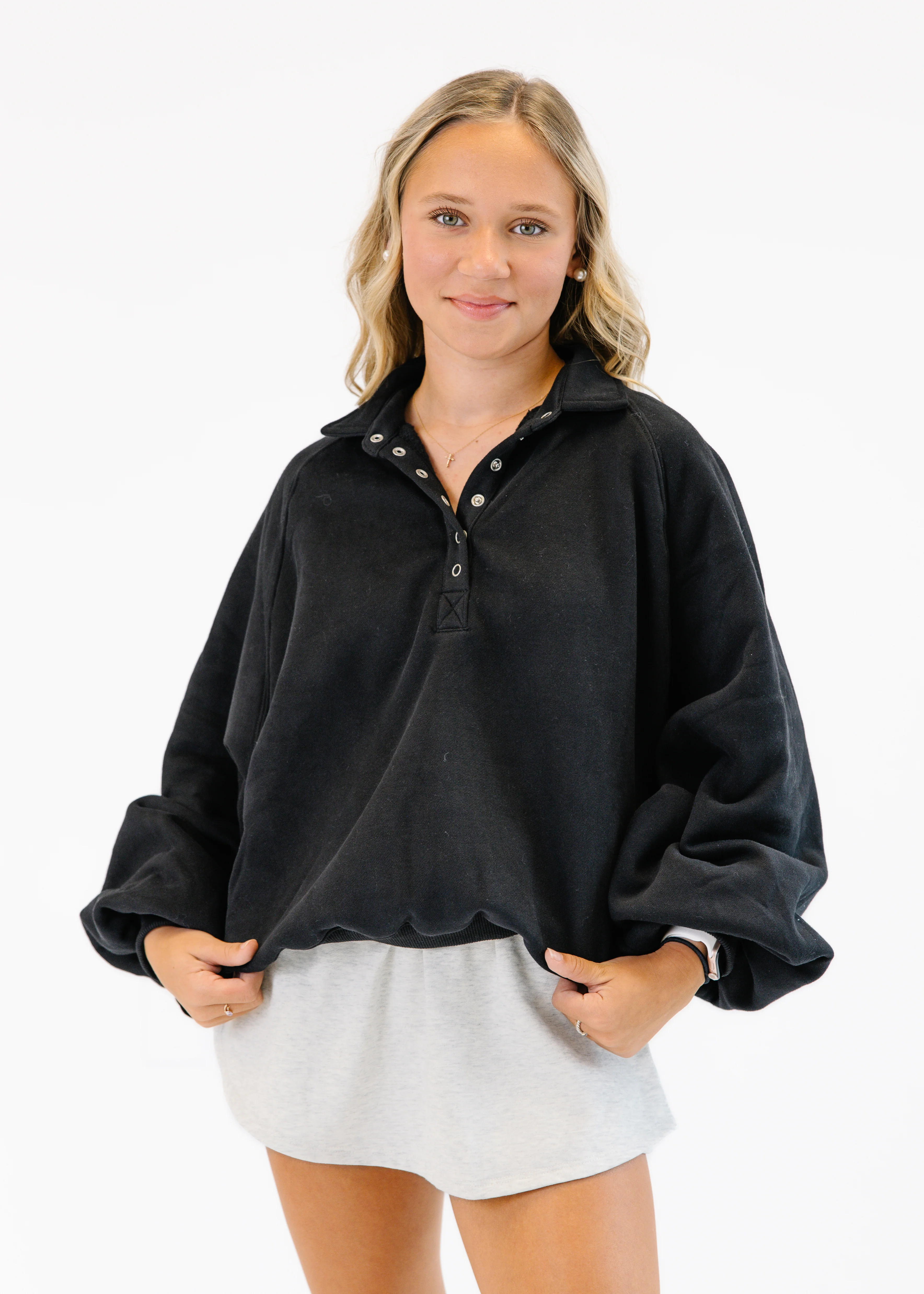 Snap Button Collared Sweatshirt - Image 3