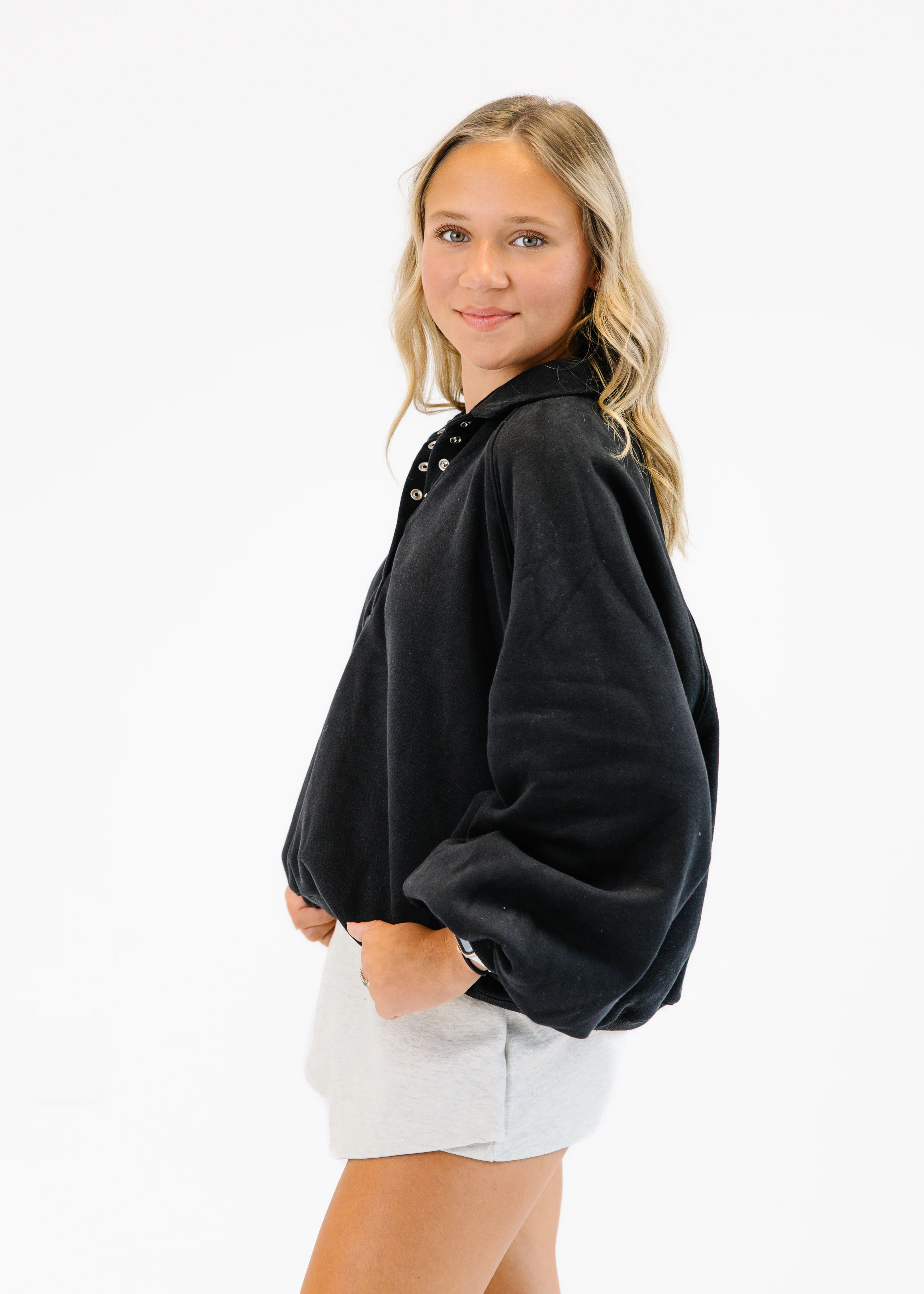 Snap Button Collared Sweatshirt - Image 7