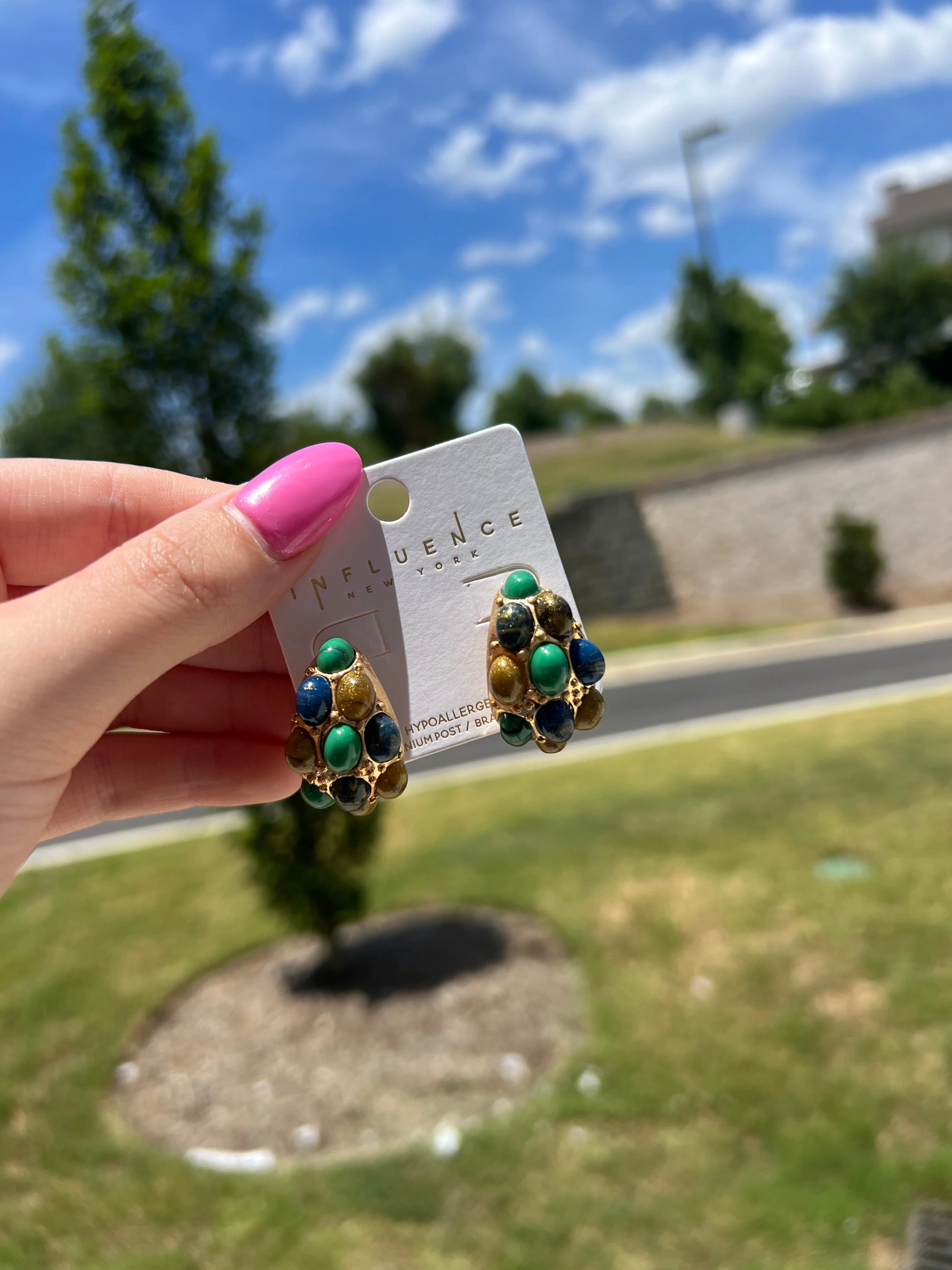 Stone Cluster Half Open Hoops