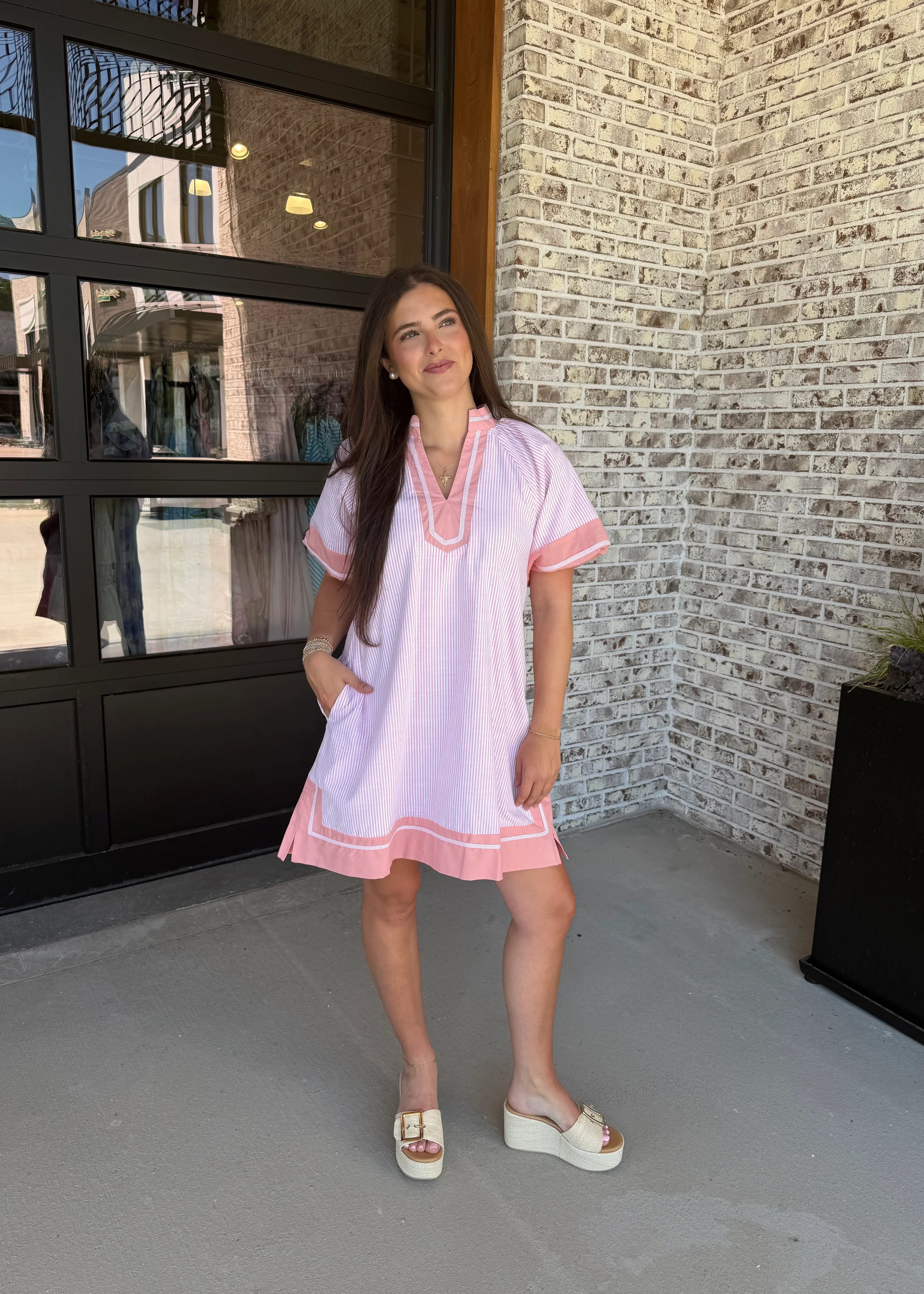 Maisie Striped Mixed V-Neck Mini Dress - Image 6
