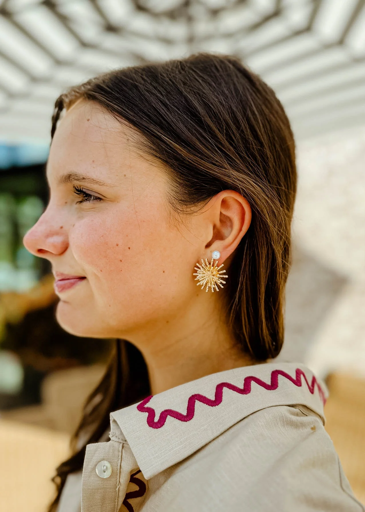 Sunburst Texture Metal Earrings