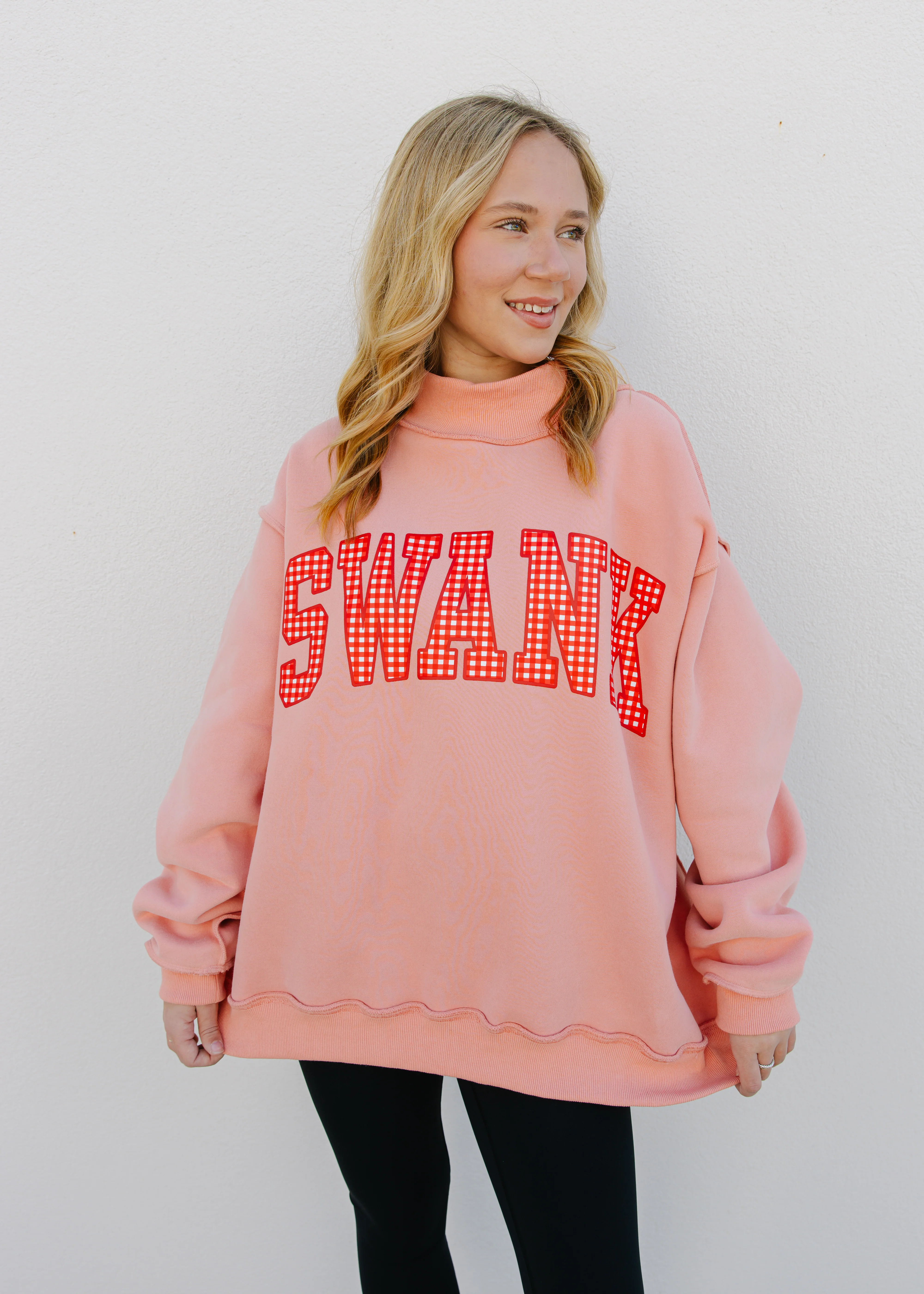 Swank Gingham Printed Mock Neck