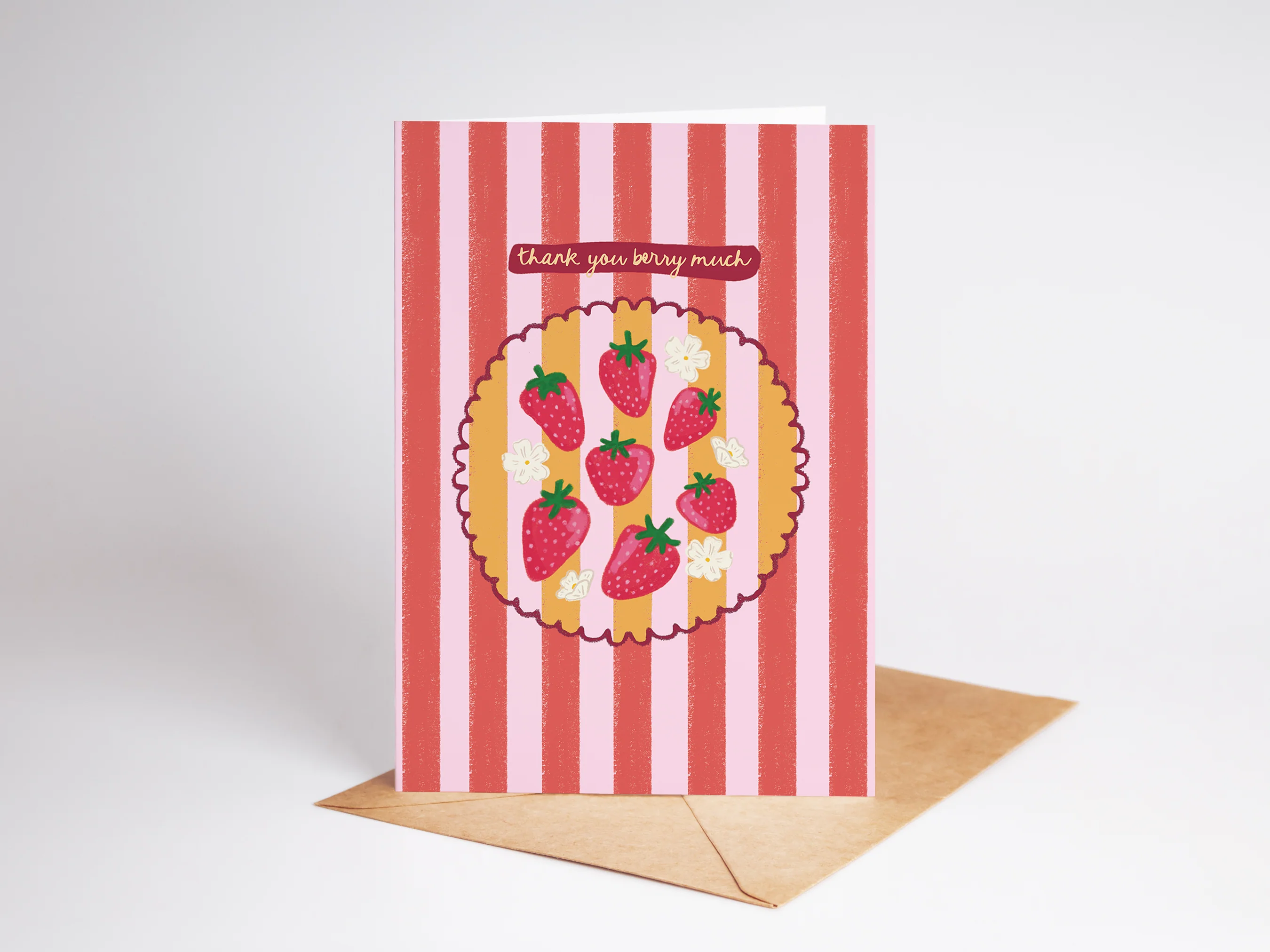 Thank You Berry Much Strawberry Fruit Striped Greeting Card - Image 3