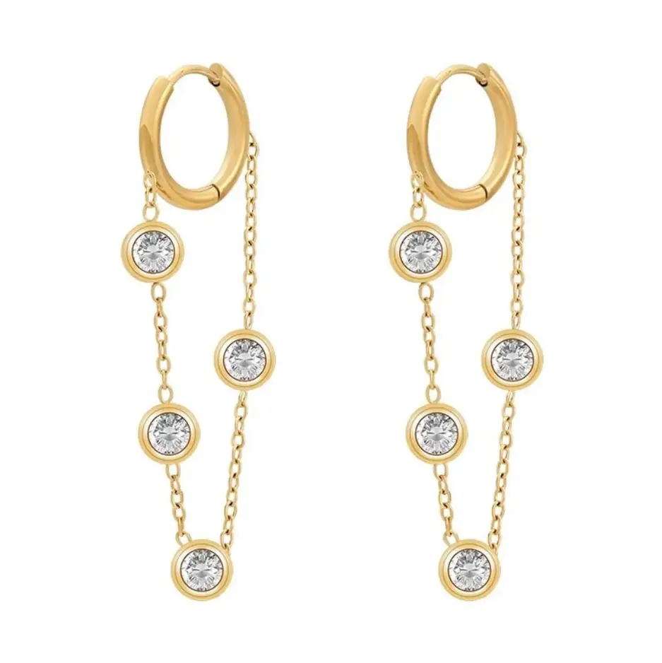 Paris Gold Chain Drop Earrings – Crystal Bezel Hoop Drops
