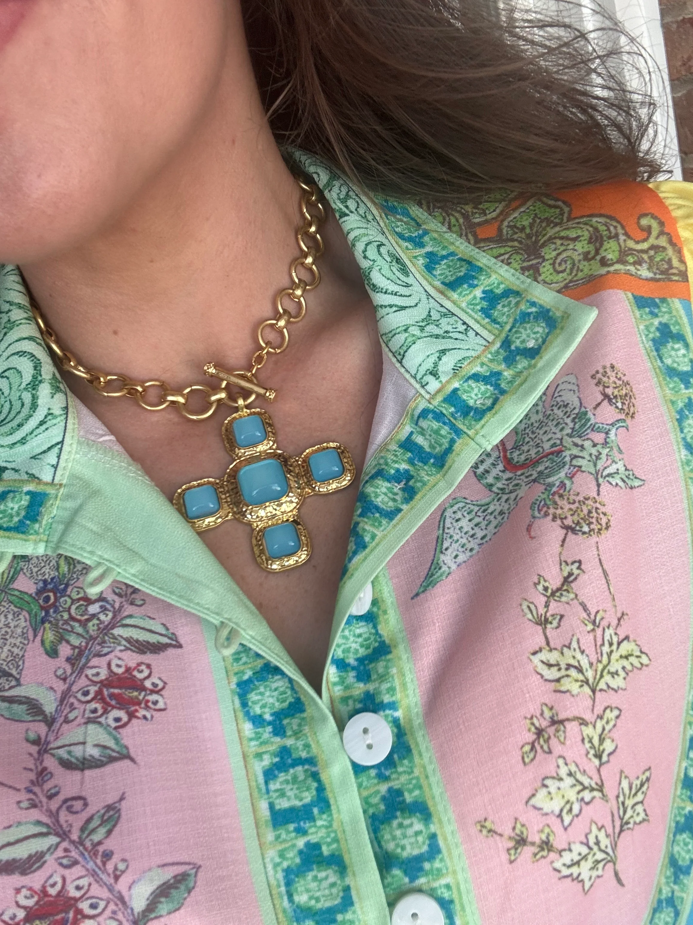 Azure Cross Gold Link Necklace Set - Image 2