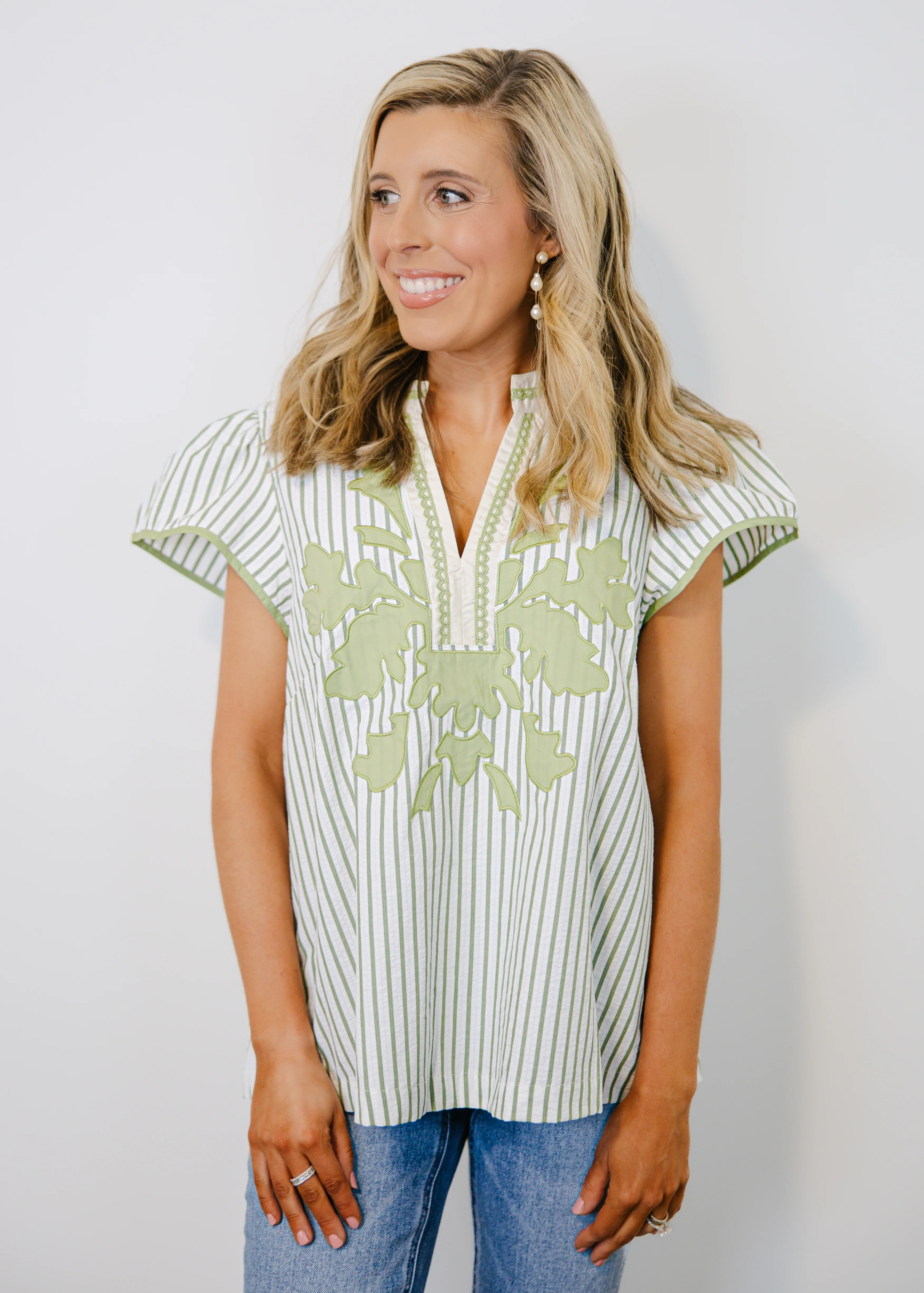 Lacey V-Neck Stripe Top - Image 4