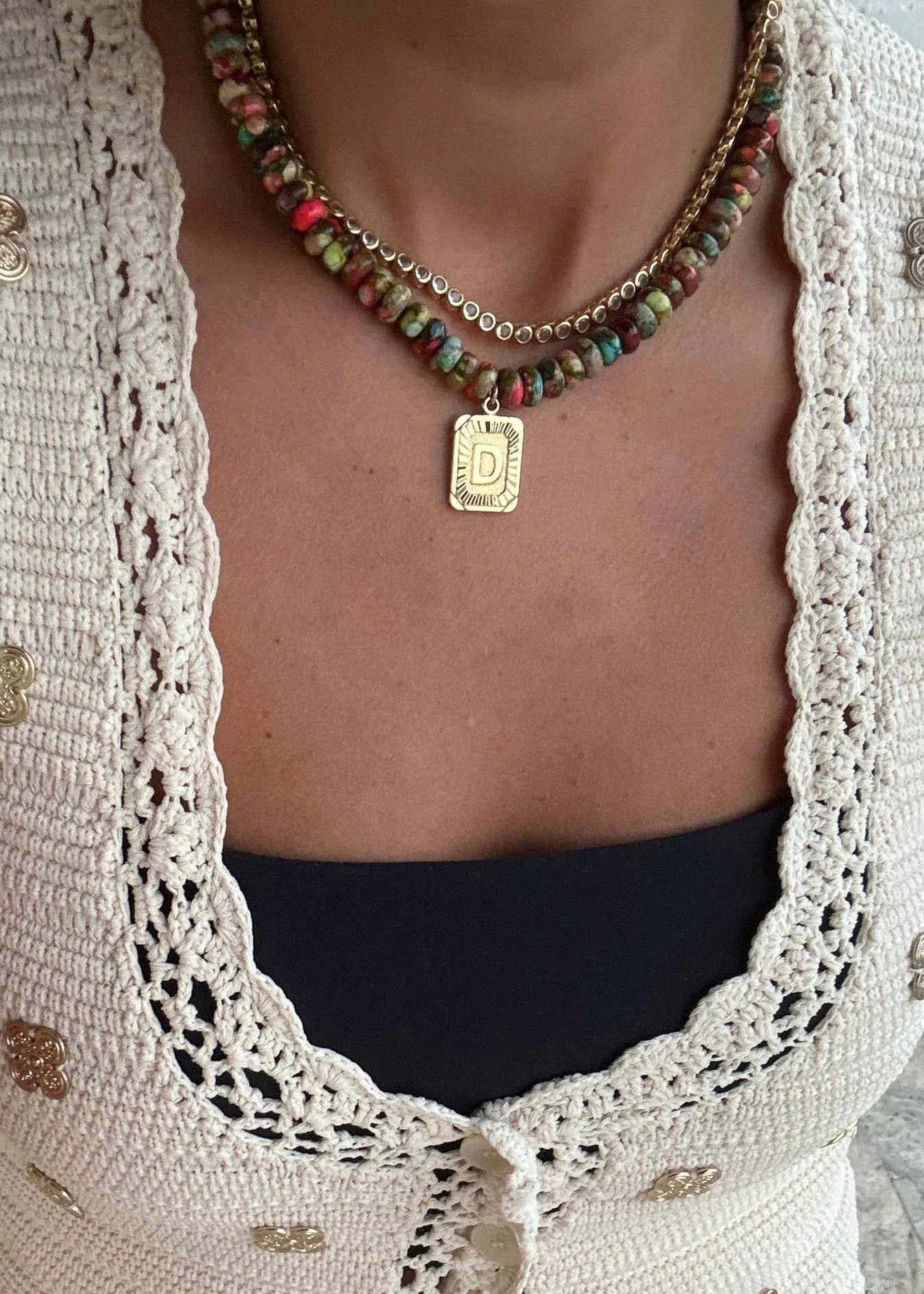 Watercolor Initial Card Necklace - Image 2