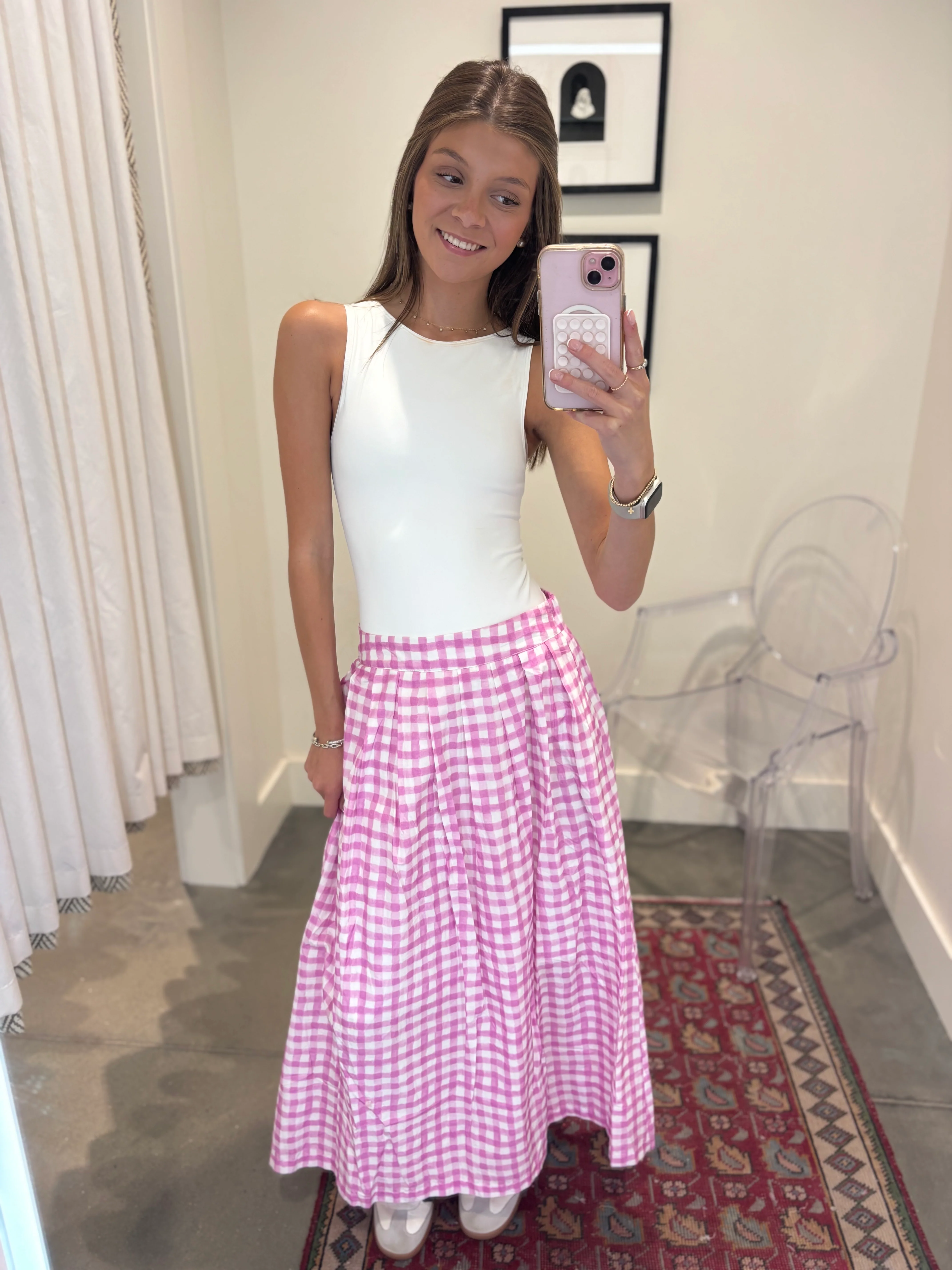 Watercolor Windowpane Midi Skirt - Image 3