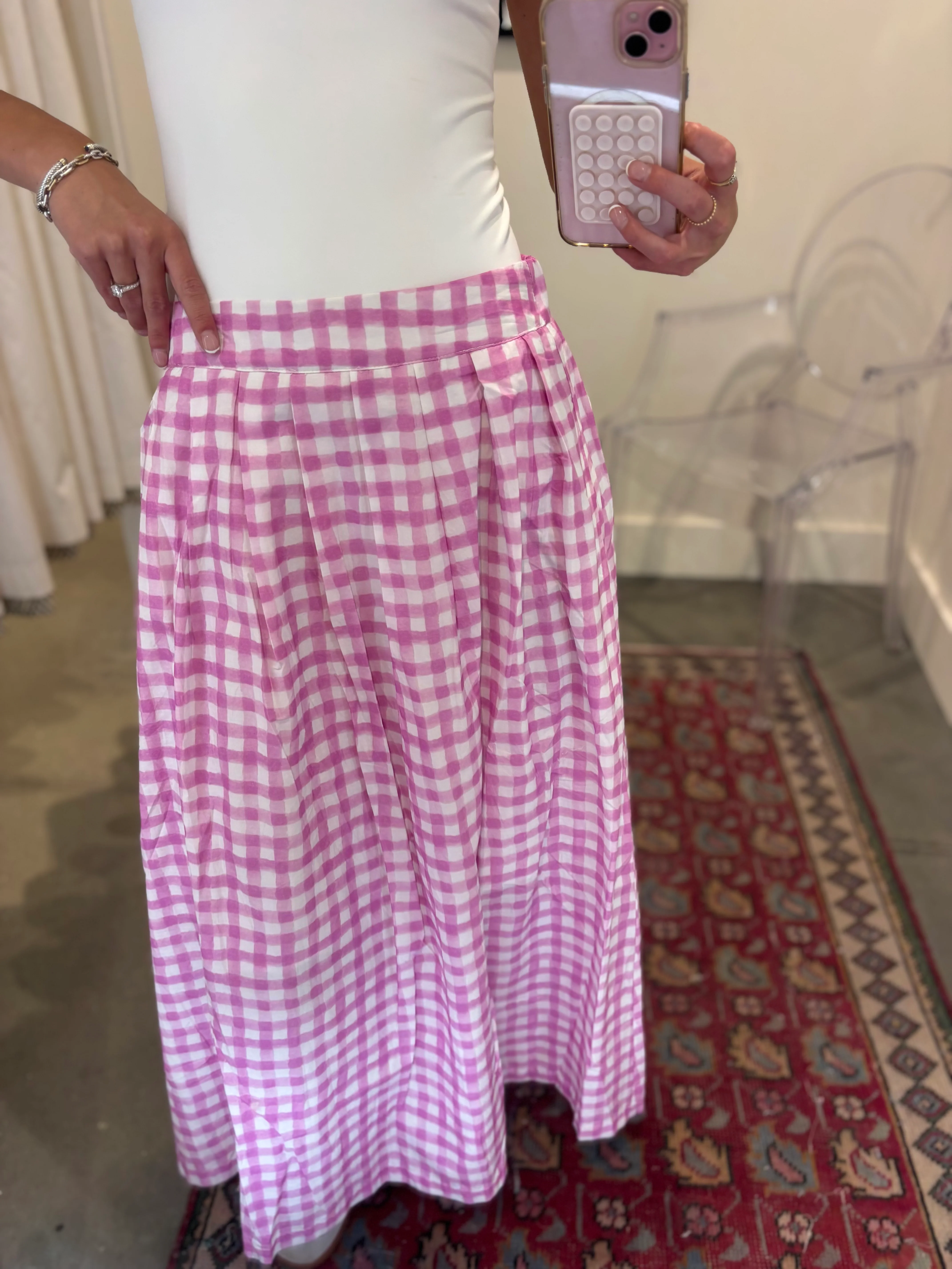 Watercolor Windowpane Midi Skirt - Image 5