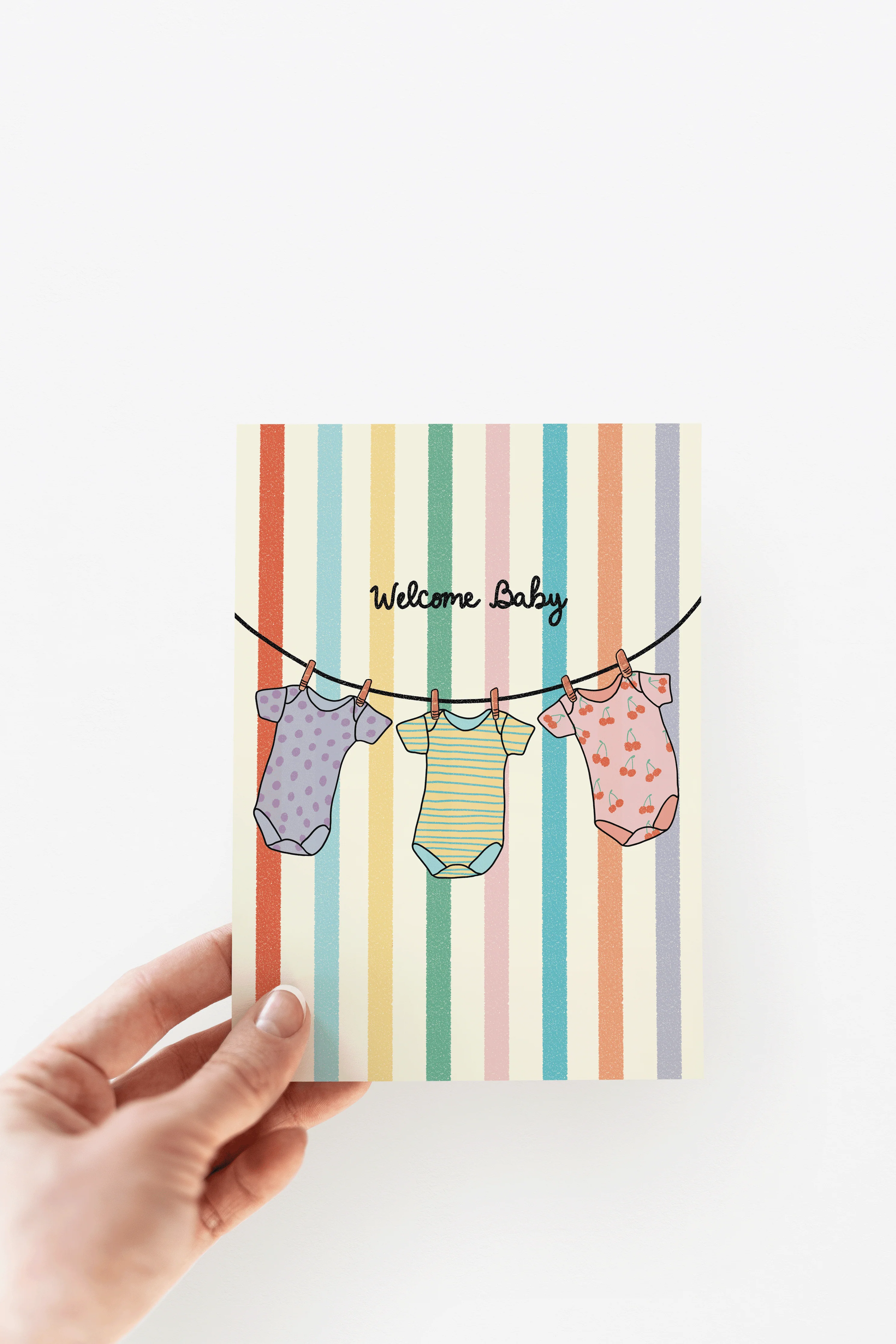 Welcome Baby Onesies Rainbow Striped New Baby Greeting Card - Image 2